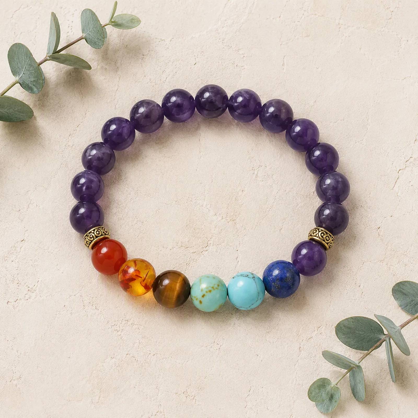 Tiger Eye & Lava Stone & Rose Quartz Beaded Bracelet — 7 Chakra — Tiger Eye, Lava Stone, Rose Quartz bracelets
