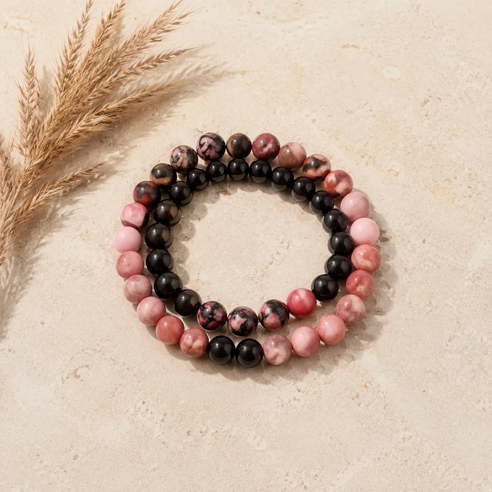 Tiger Eye & Amethyst & Agate Beaded Bracelet — 3-Piece Set Couples' — Tiger Eye, Amethyst, Agate bracelets