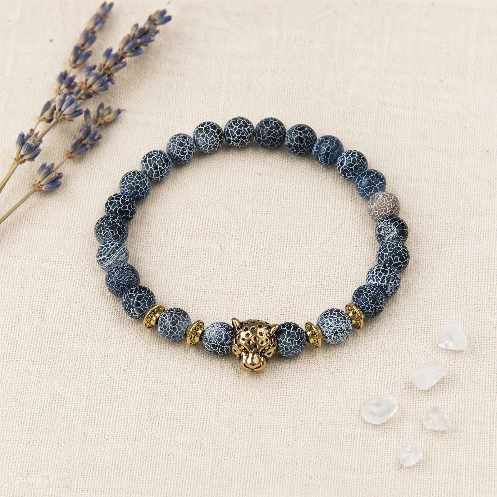 Weathered Agate & Leopard Head & Agate Beaded Bracelet — Weathered Agate, Leopard Head, Agate bracelets