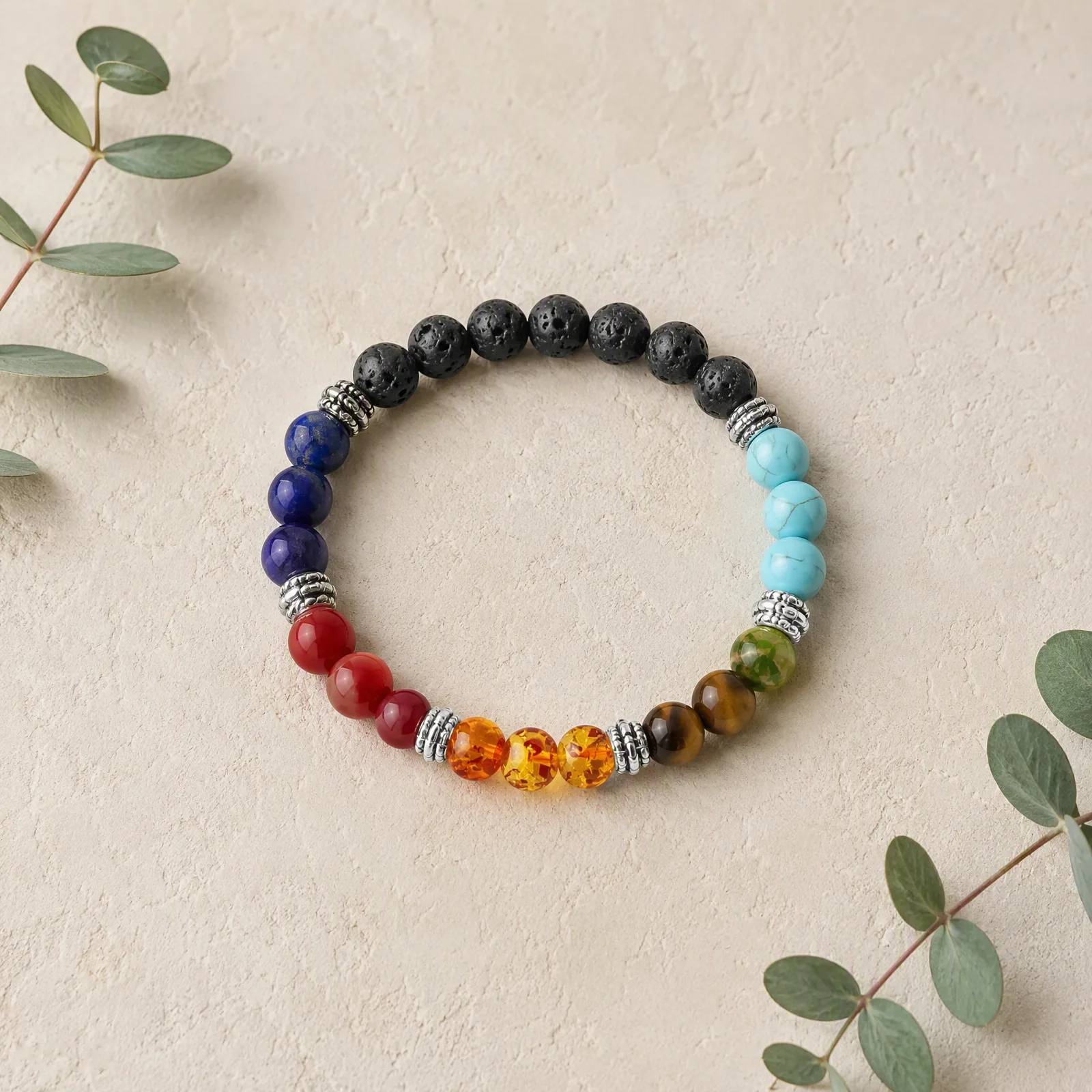 Lava Stone & Agate Beaded Bracelet — Handmade — Lava Stone, Agate bracelets