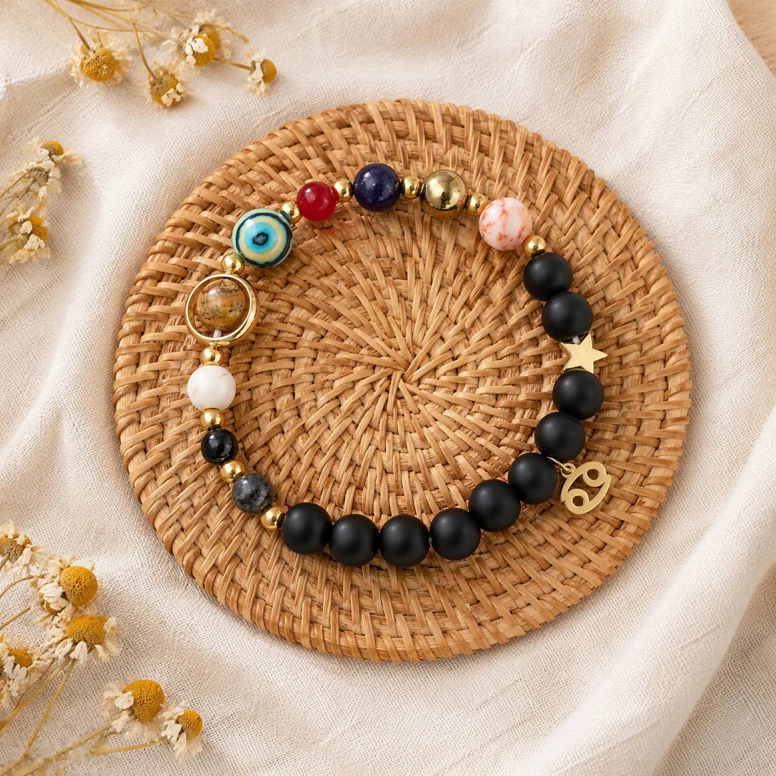 Natural Stone Beaded Bracelet — Zodiac Planets —  bracelets