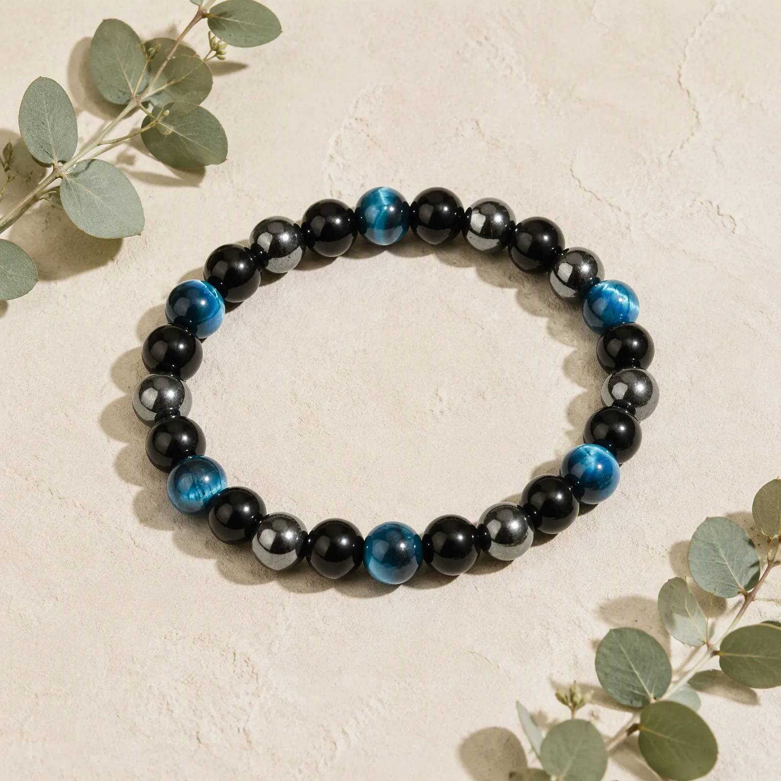 Tiger Eye & Obsidian & Hematite Beaded Bracelet — Triple Protection Protection — Tiger Eye, Obsidian, Hematite bracelets