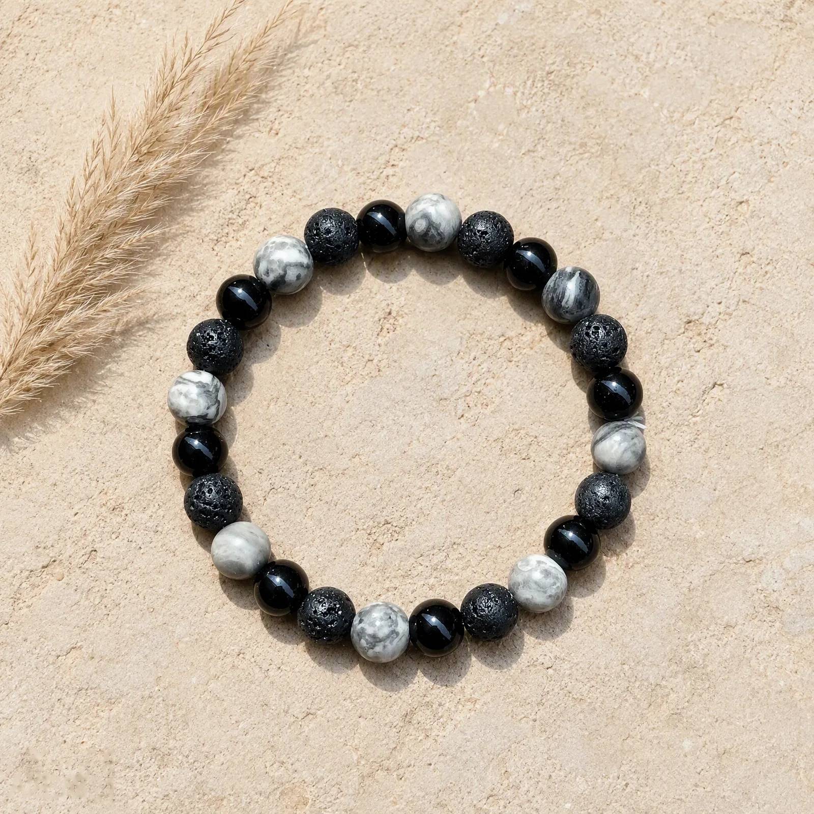 Lava Stone & Map Stone & Hematite Beaded Bracelet — Lava Stone, Map Stone, Hematite bracelets