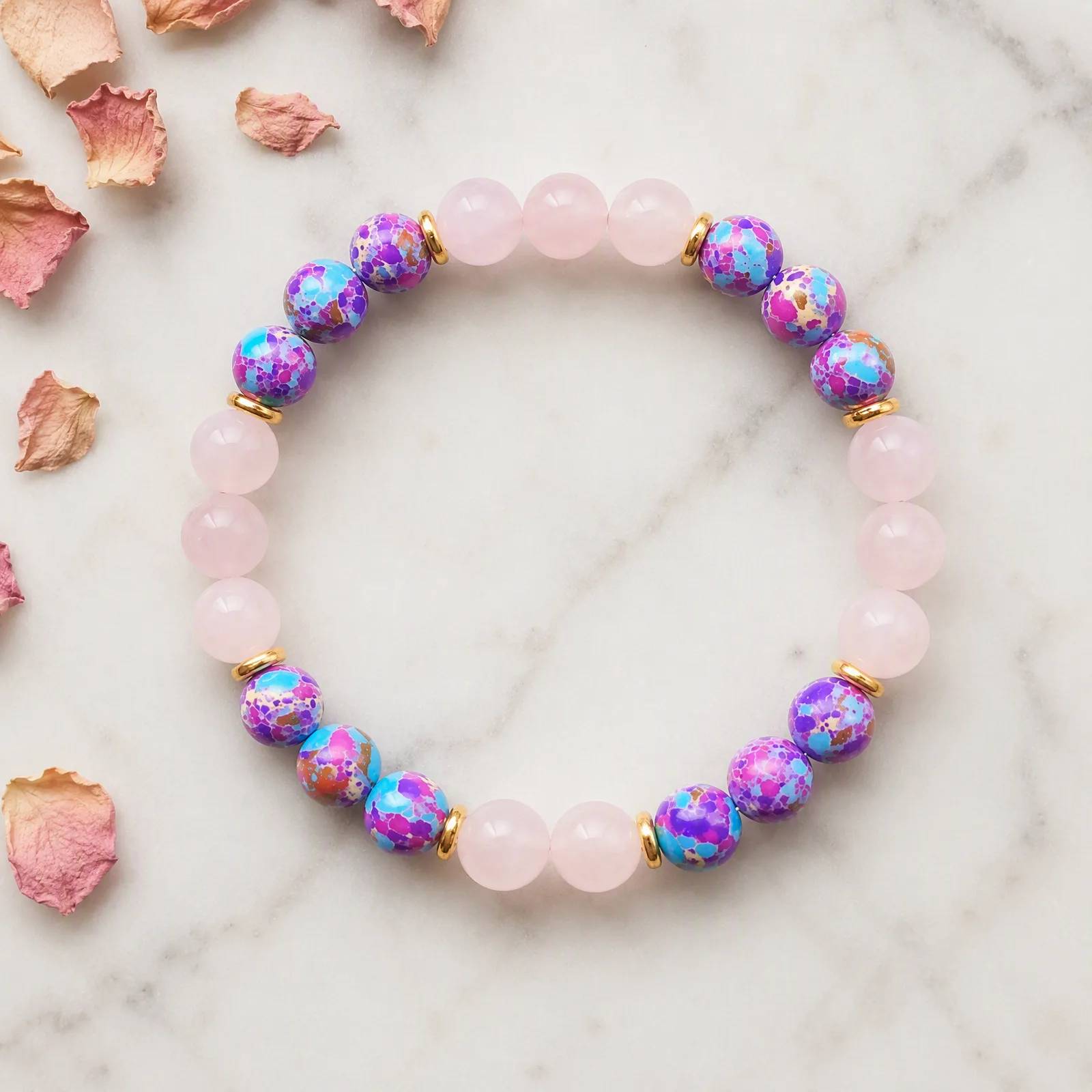 Rose Quartz & Emperor Stone Beaded Bracelet — Rose Quartz, Emperor Stone bracelets