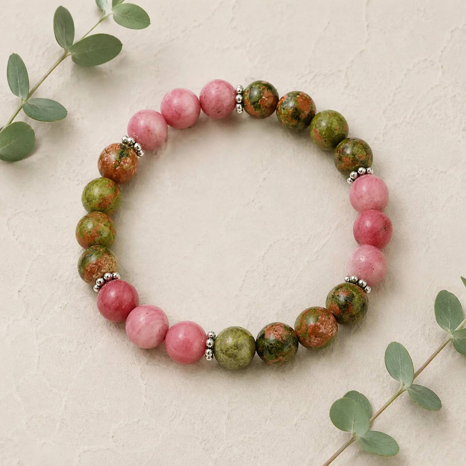 Ruby Zoisite & Red Wood Grain Stone Beaded Bracelet — Boho — Ruby Zoisite, Red Wood Grain Stone bracelets