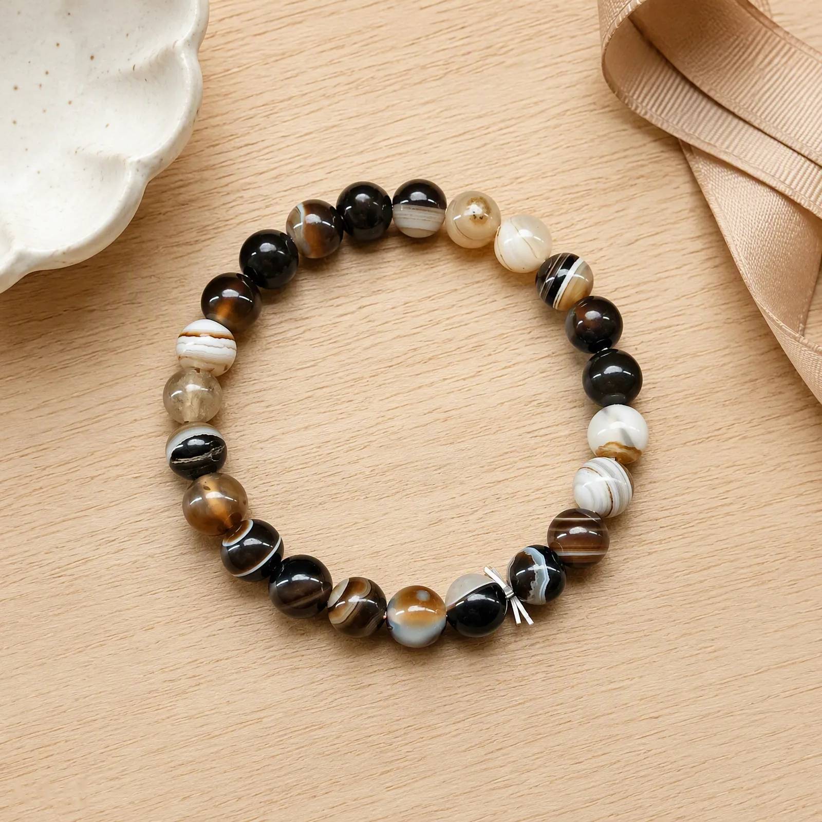 Coffee Stripe Agate & Agate & Banded Agate Beaded Bracelet — Coffee Stripe Agate, Agate, Banded Agate bracelets