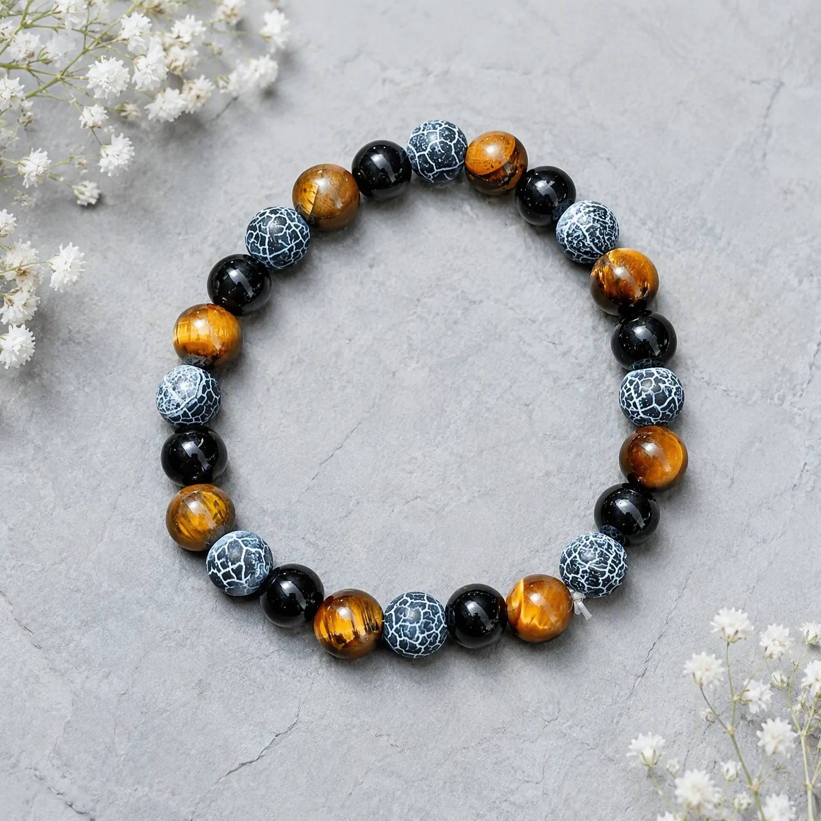 Tiger Eye & Obsidian & Web Agate Beaded Bracelet — Tiger Eye, Obsidian, Web Agate bracelets
