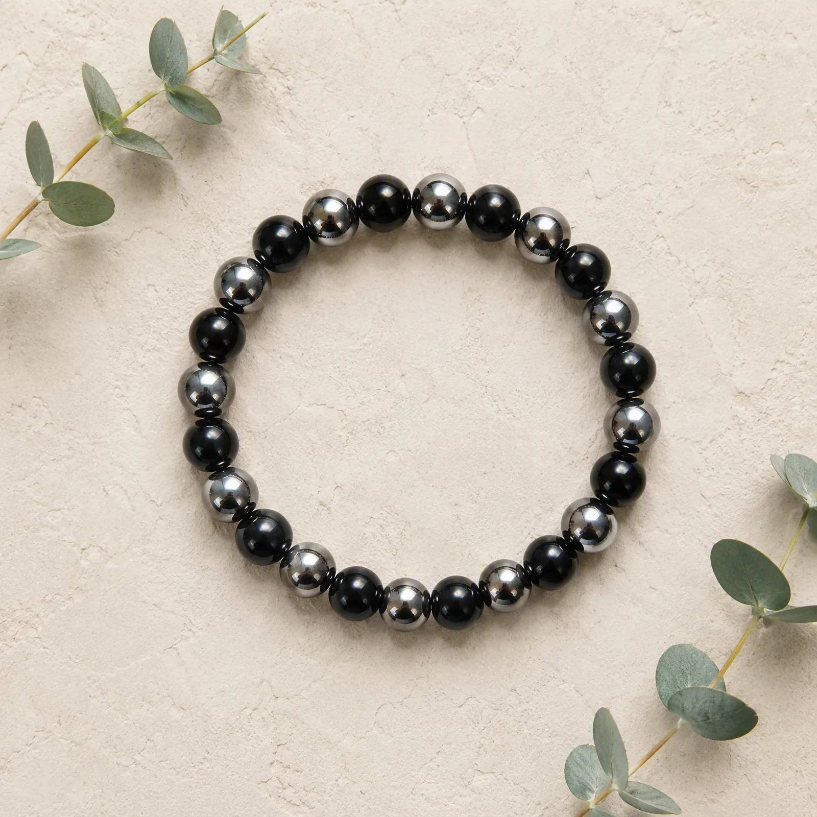 Obsidian & Hematite Beaded Bracelet — Handmade — Obsidian, Hematite bracelets