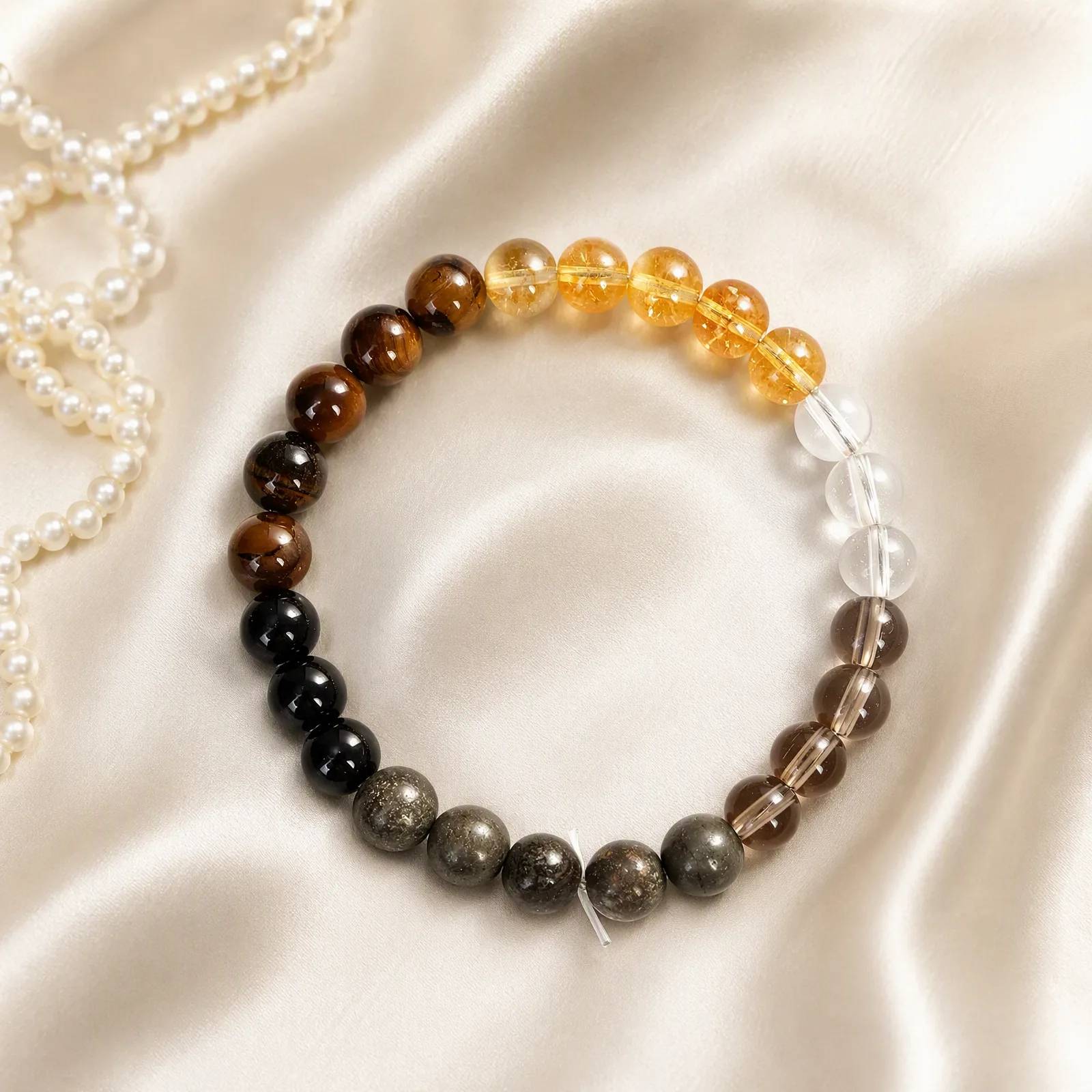 Tiger Eye & Obsidian & Citrine Beaded Bracelet — Tiger Eye, Obsidian, Citrine bracelets