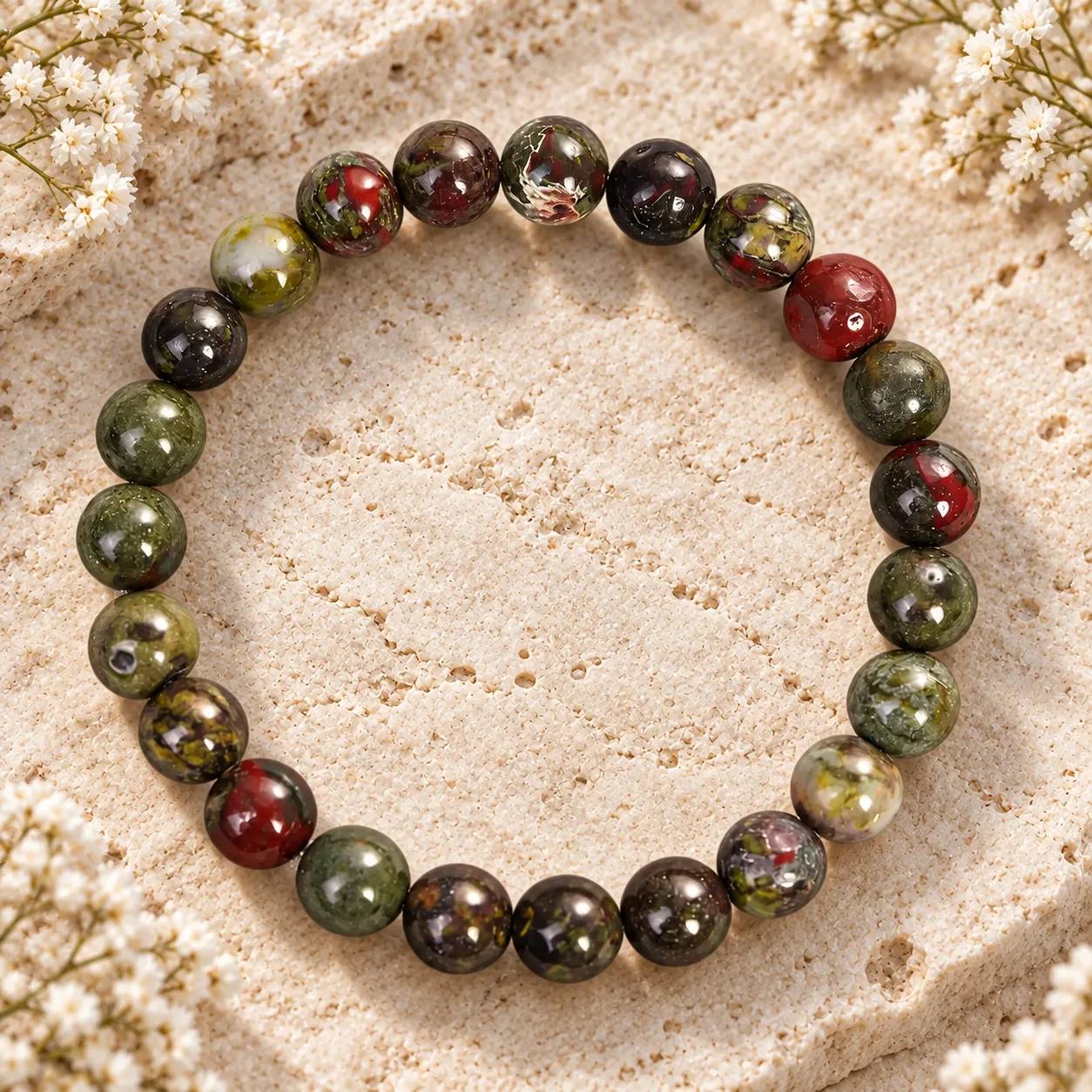 Dragon Blood Stone Beaded Bracelet — Unisex Handmade — Dragon Blood Stone bracelets