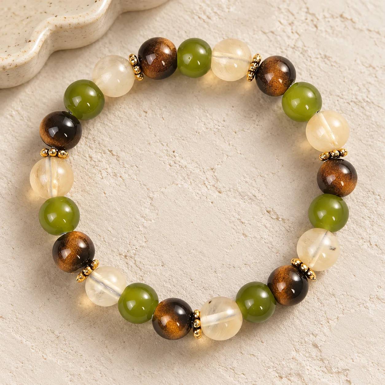 Tiger Eye & Watermelon Quartz Beaded Bracelet — Tiger Eye, Watermelon Quartz bracelets