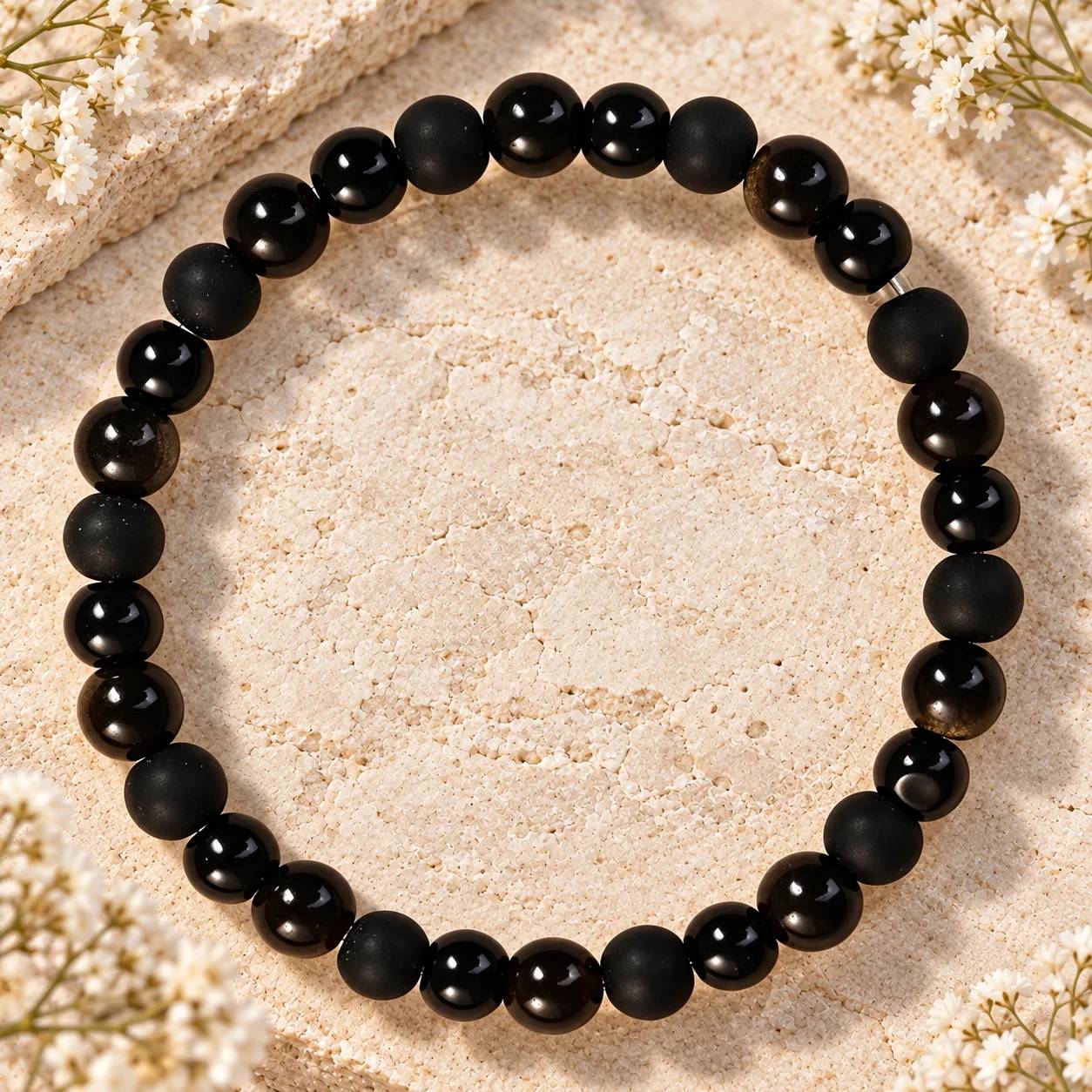 Obsidian & Gold Sheen Obsidian & Black Agate Beaded Bracelet — Abundance — Obsidian, Gold Sheen Obsidian, Black Agate bracelets