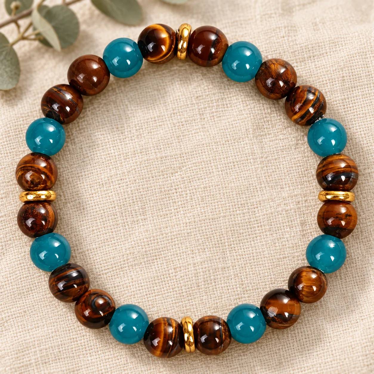 Tiger Eye & Blue Dragon Scale Stone Beaded Bracelet — Strength — Tiger Eye, Blue Dragon Scale Stone bracelets