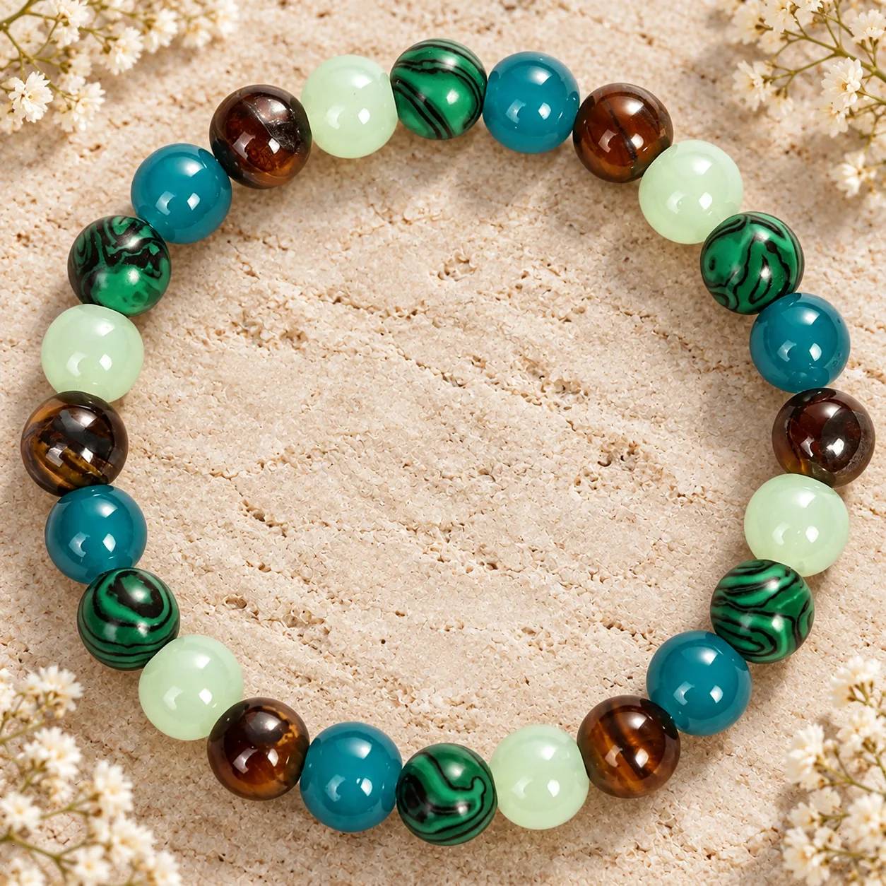 Tiger Eye & Malachite Beaded Bracelet — Abundance — Tiger Eye, Malachite bracelets