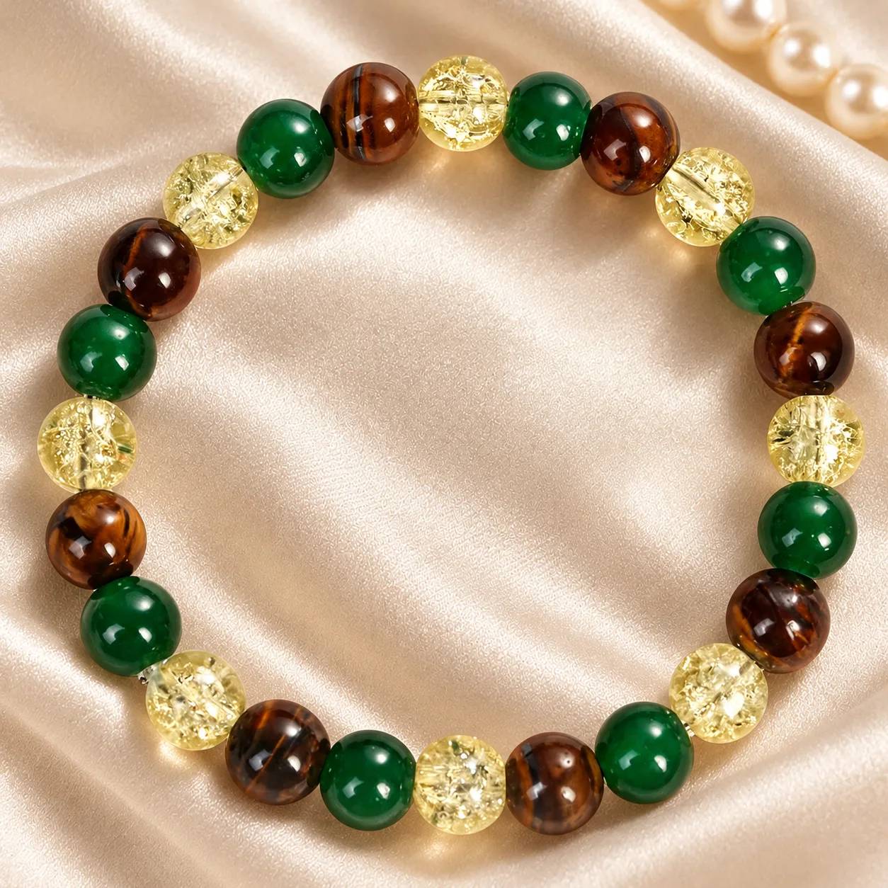 Tiger Eye & Clear Quartz & Green Aventurine Beaded Bracelet — Tiger Eye, Clear Quartz, Green Aventurine bracelets