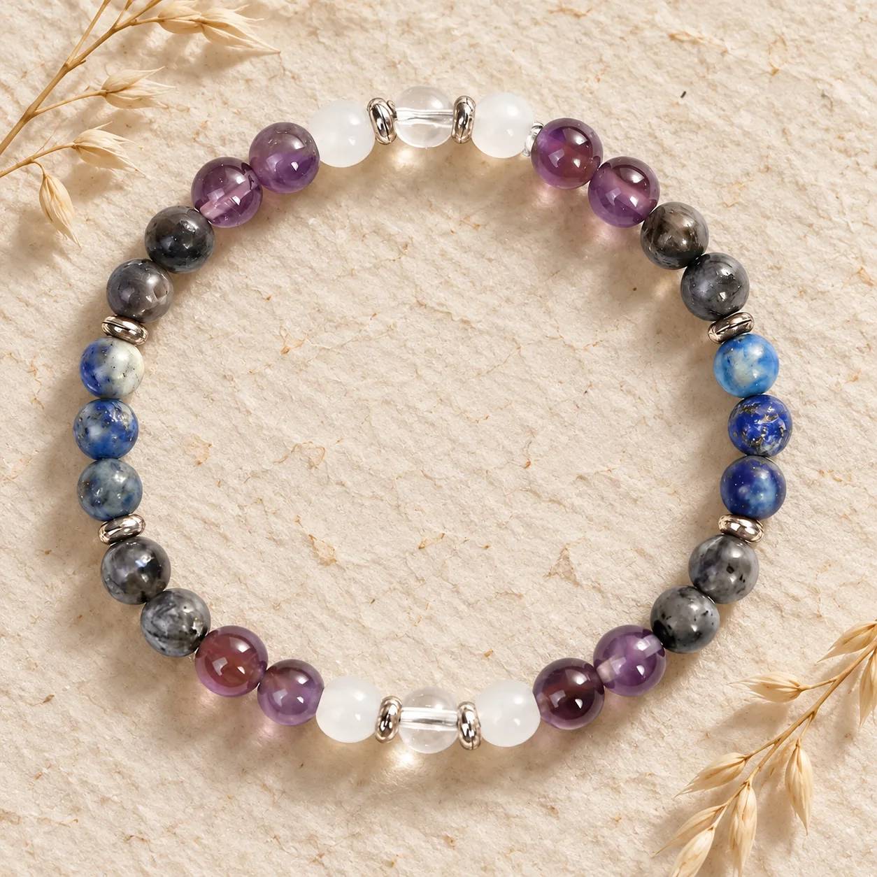 Amethyst & Clear Quartz & Lapis Lazuli Beaded Bracelet — Handmade — Amethyst, Clear Quartz, Lapis Lazuli bracelets