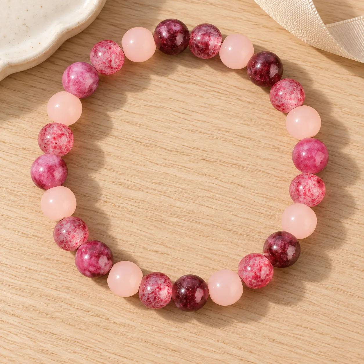 Strawberry Quartz & Garnet & Rose Quartz Beaded Bracelet — Strawberry Quartz, Garnet, Rose Quartz bracelets