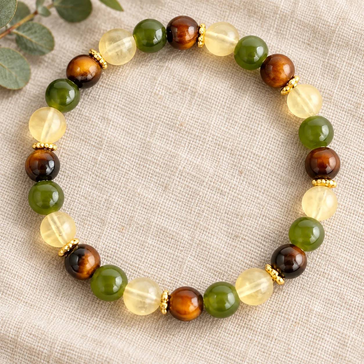 Tiger Eye & Citrine Beaded Bracelet — Handmade — Tiger Eye, Citrine bracelets