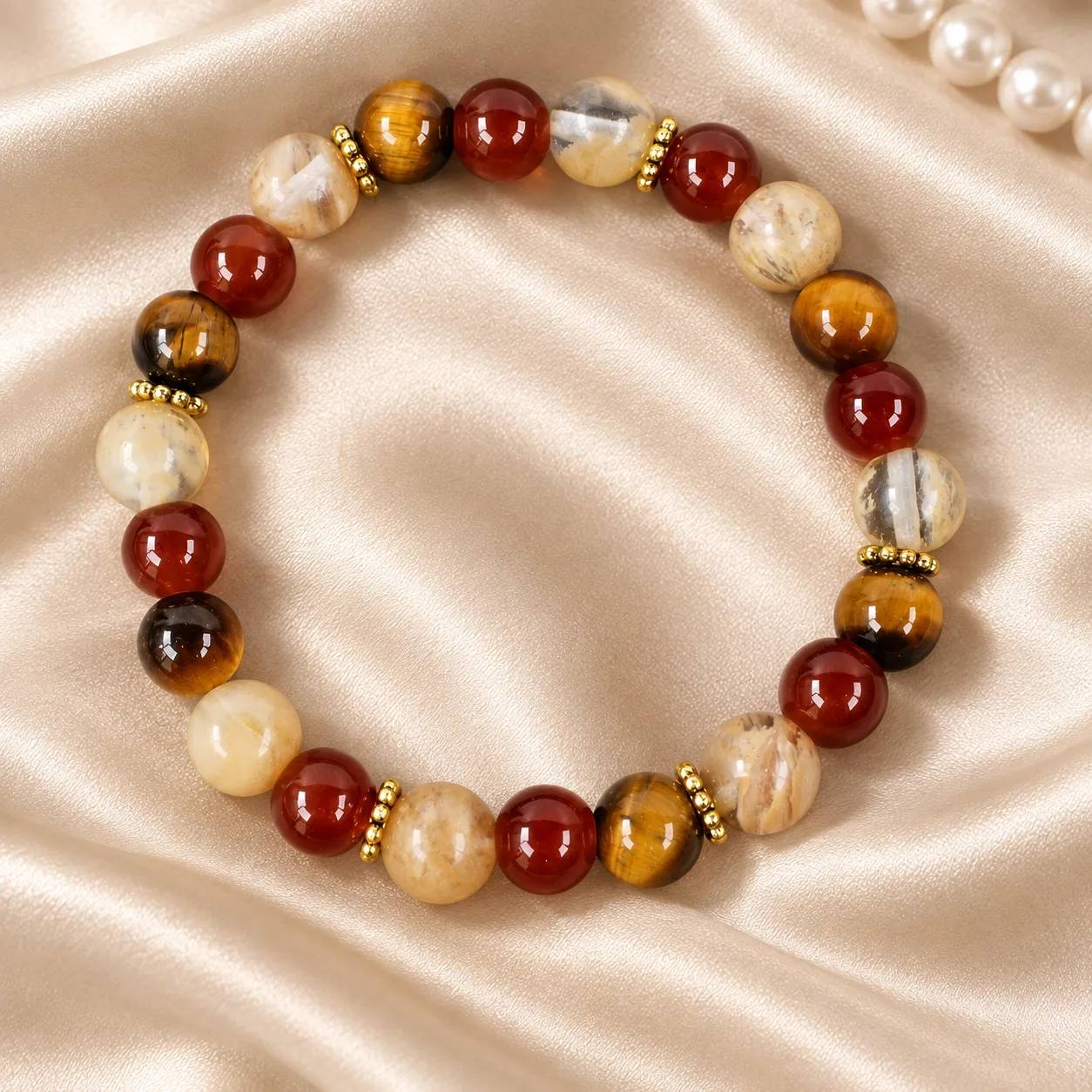 Tiger Eye & Citrine Beaded Bracelet — Maillard Tone — Tiger Eye, Citrine bracelets