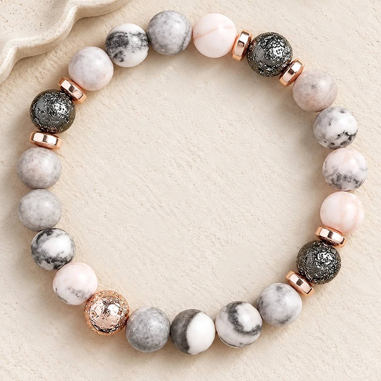 Pink Zebra Stone Beaded Bracelet — Pink Zebra Stone bracelets