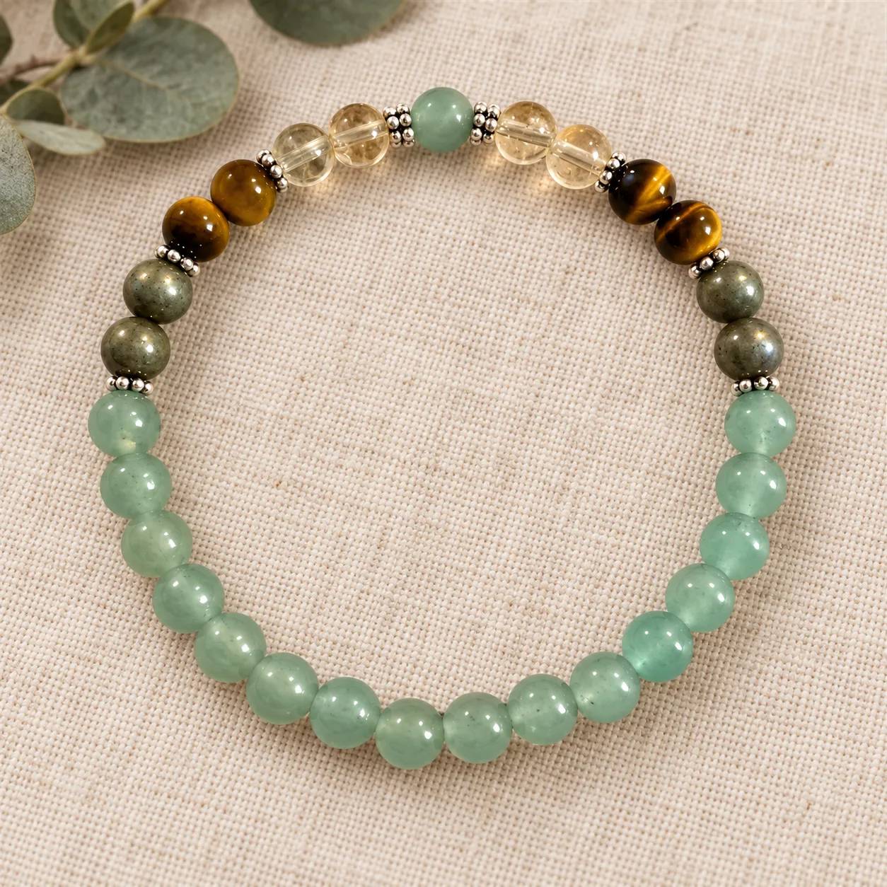 Tiger Eye & Citrine & Green Aventurine Beaded Bracelet — Tiger Eye, Citrine, Green Aventurine bracelets