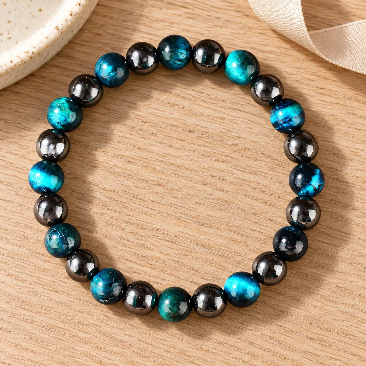 Tiger Eye & Blue Tiger Eye Beaded Bracelet — Unisex Protection — Tiger Eye, Blue Tiger Eye bracelets
