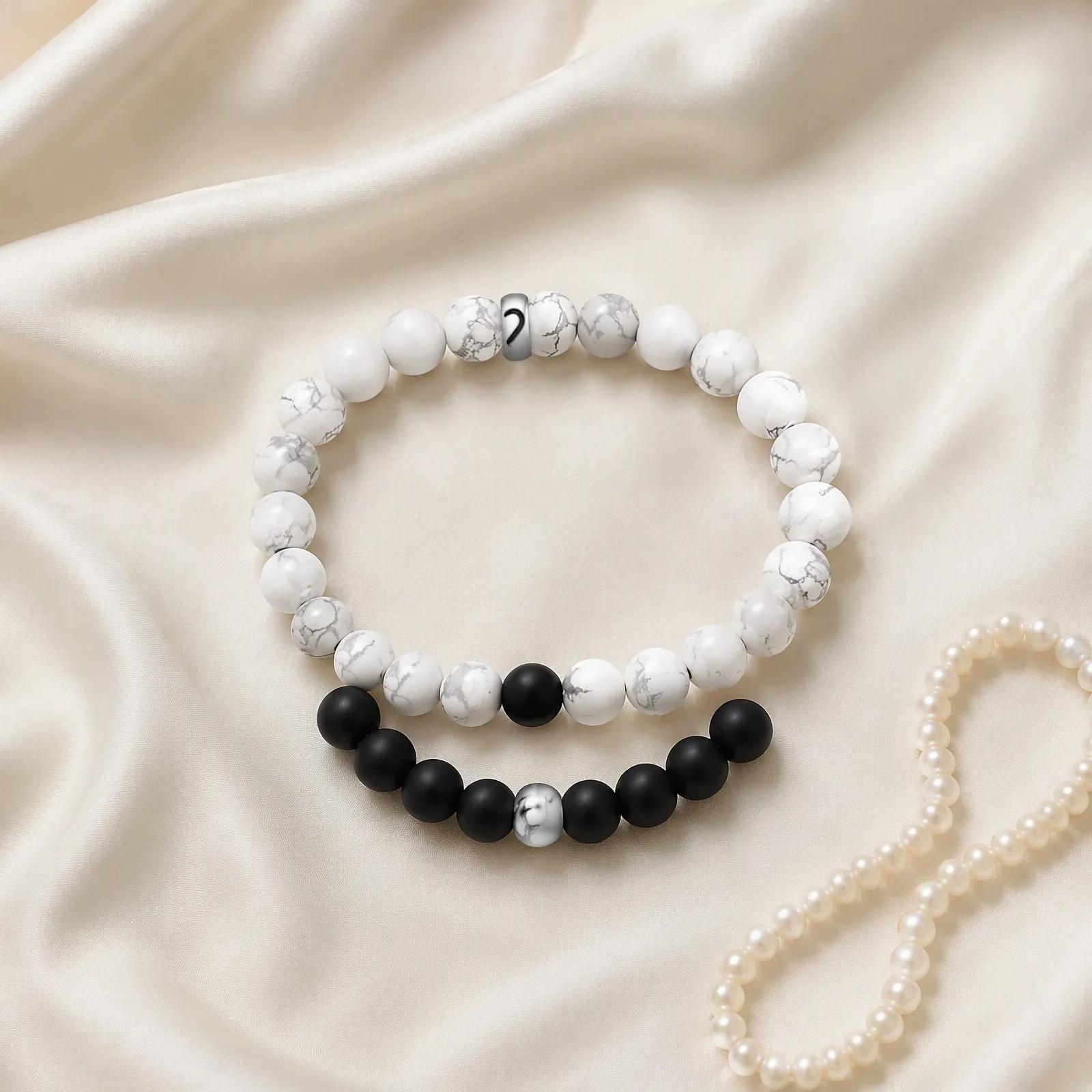 White Turquoise Beaded Bracelet — Couples' Set view 2