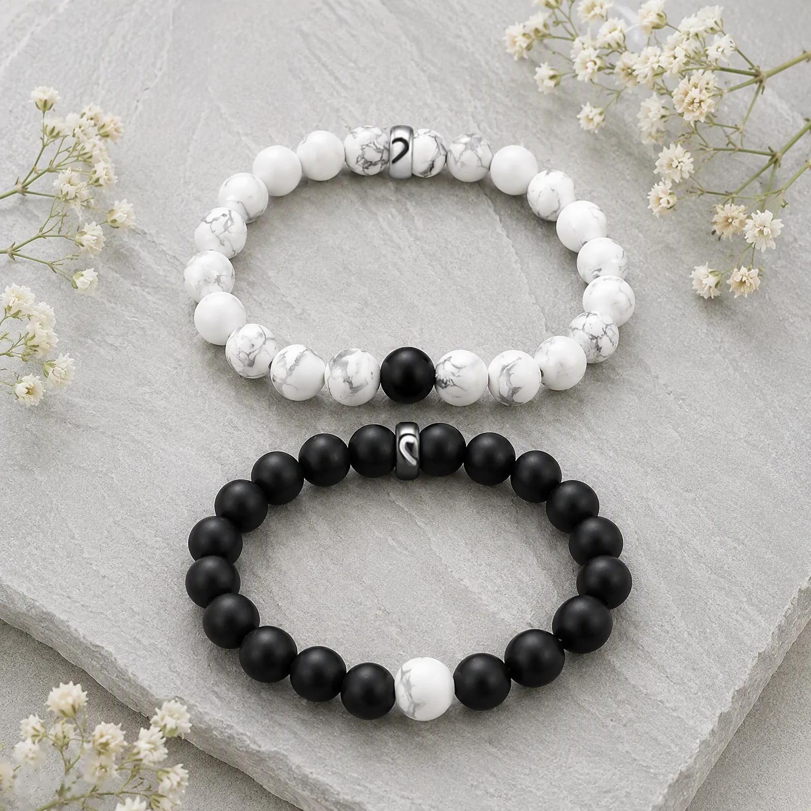 White Turquoise Beaded Bracelet — Couples' Set view 3