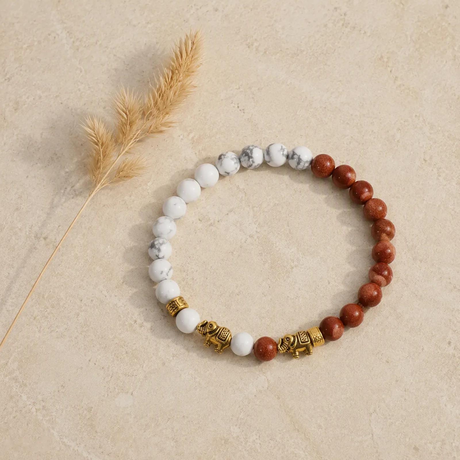 Tiger Eye & Lava Stone & White Turquoise Beaded Bracelet view 3