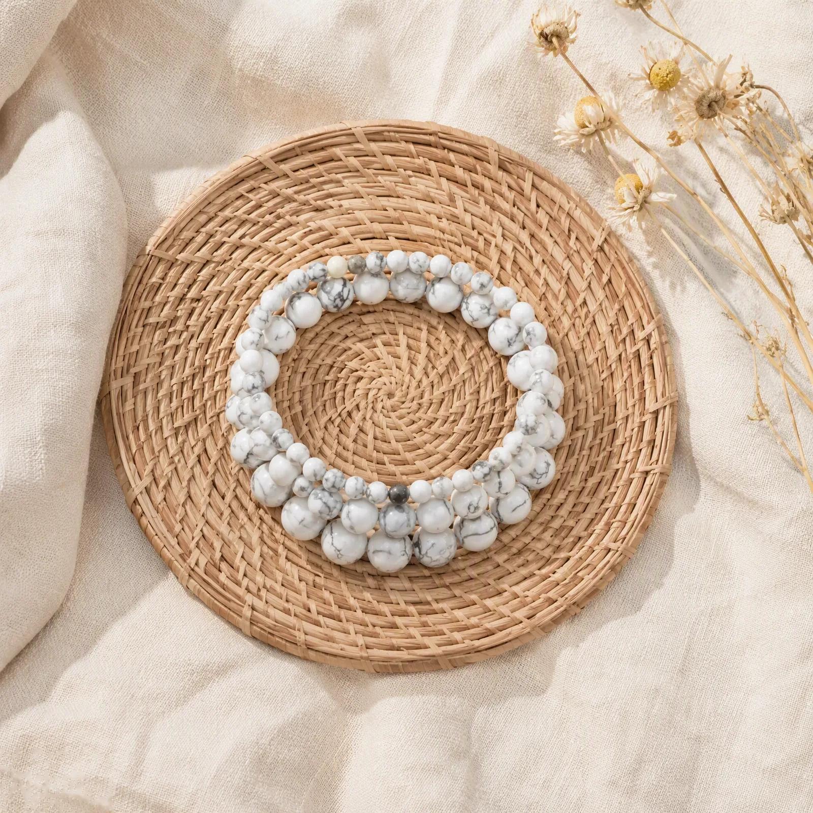 White Turquoise Beaded Bracelet — Friendship — genuine White Turquoise crystal, Imported origin