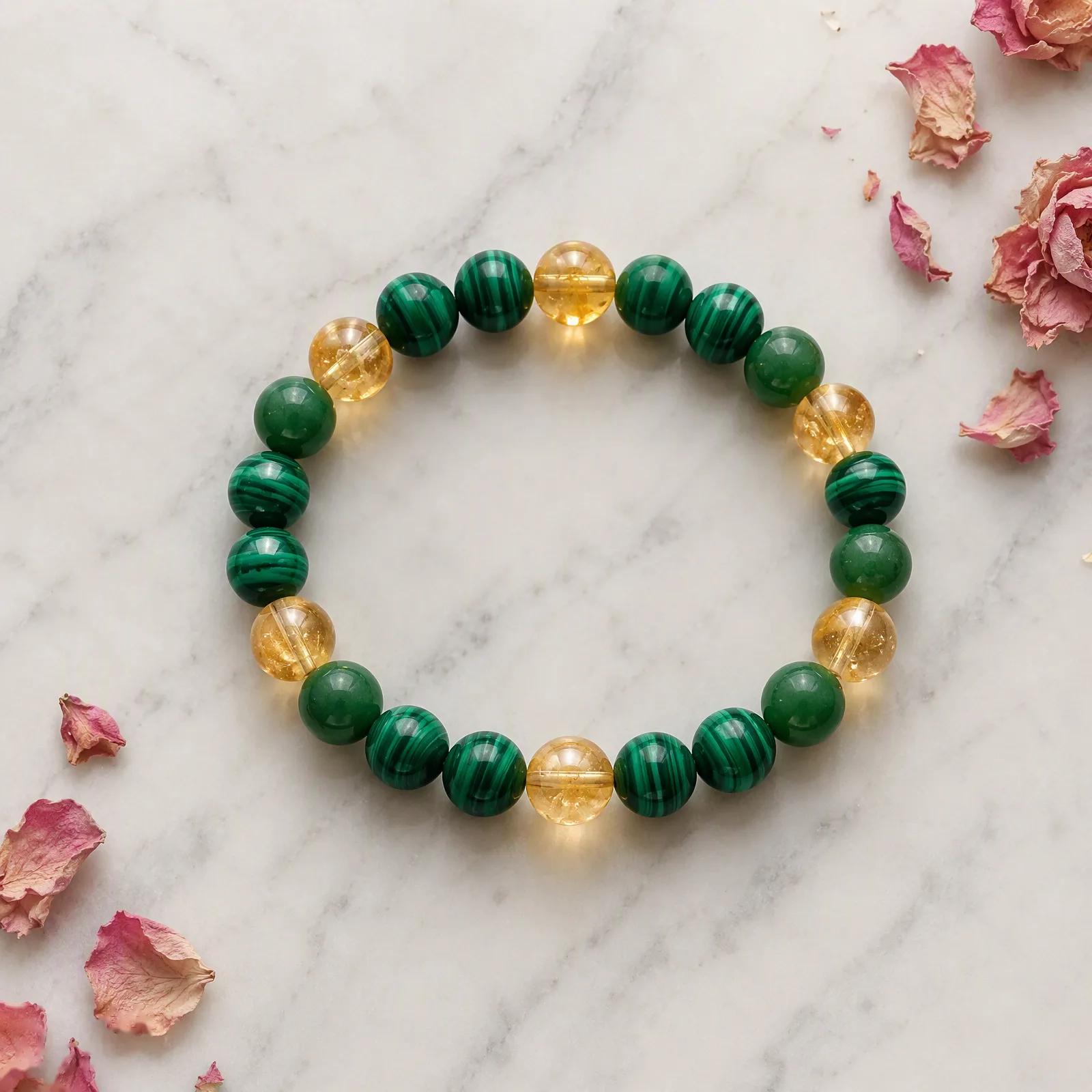 Amethyst & Citrine & Rose Quartz Beaded Bracelet — genuine Amethyst, Citrine, Rose Quartz crystals, Imported origin