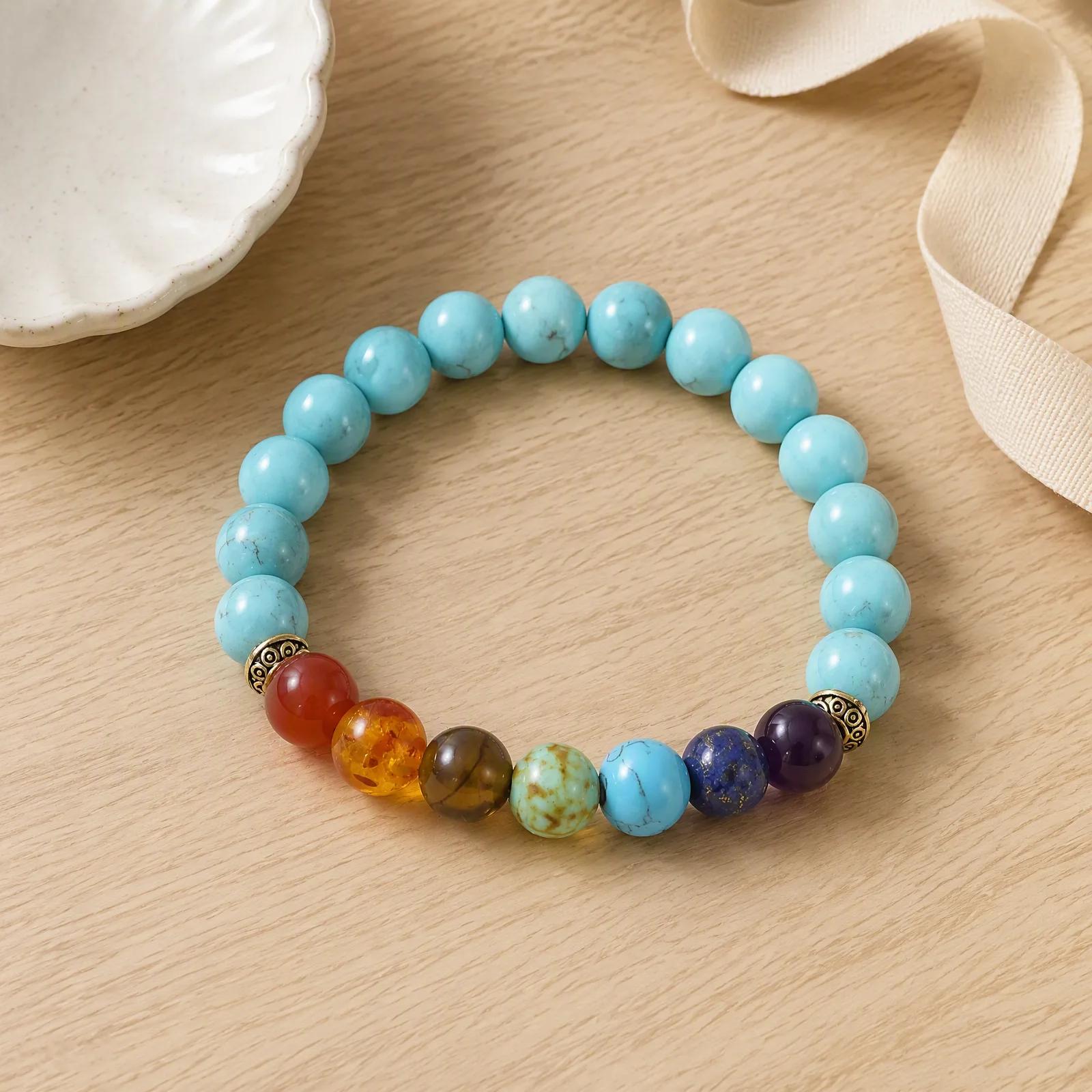 Tiger Eye & Lava Stone & Rose Quartz Beaded Bracelet — 7 Chakra view 2