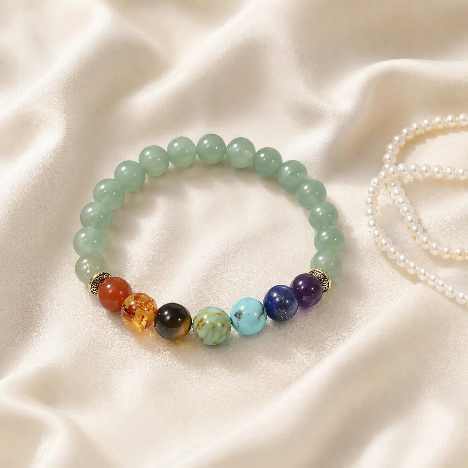 Tiger Eye & Lava Stone & Rose Quartz Beaded Bracelet — 7 Chakra view 3