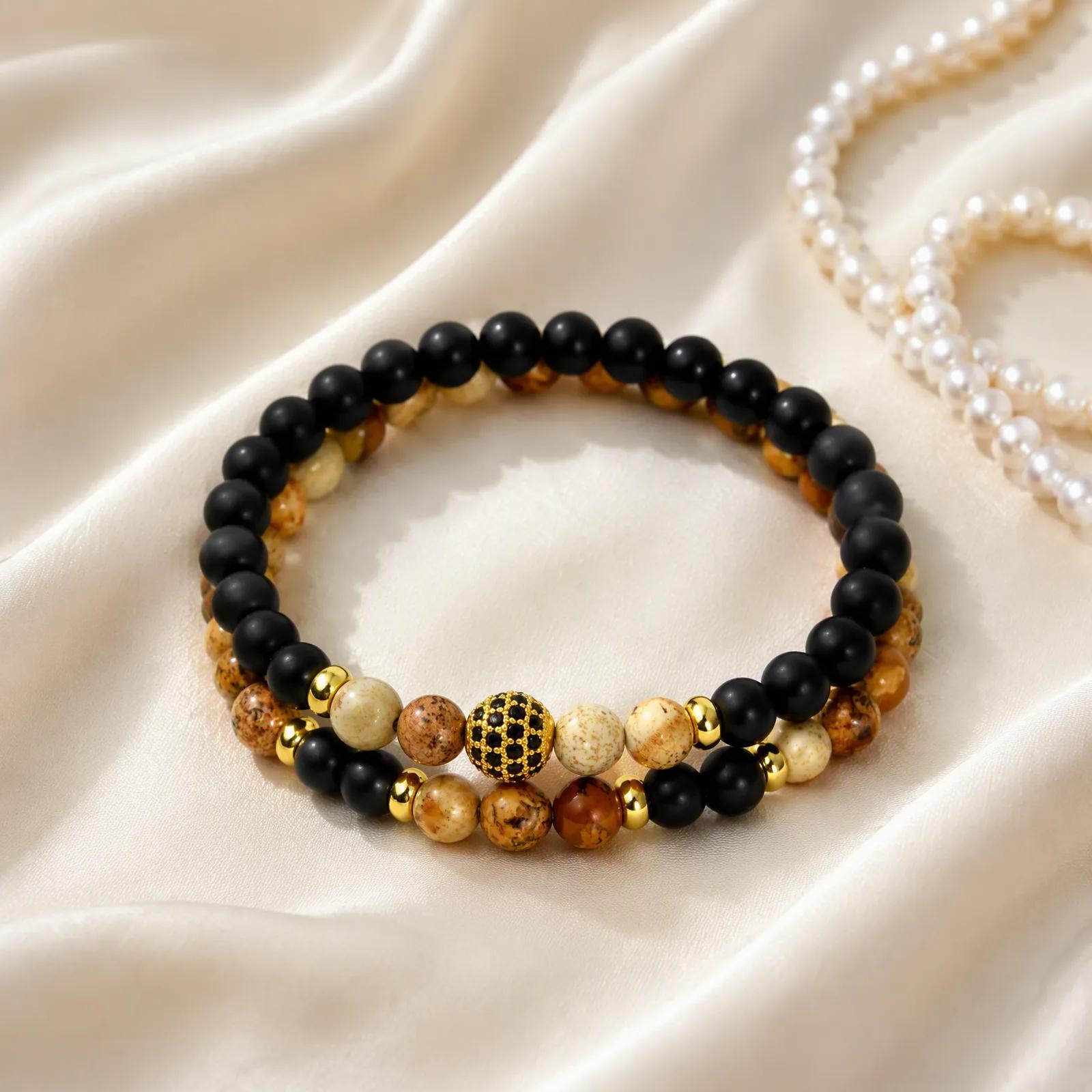 Agate Beaded Bracelet — Stretch Set view 2
