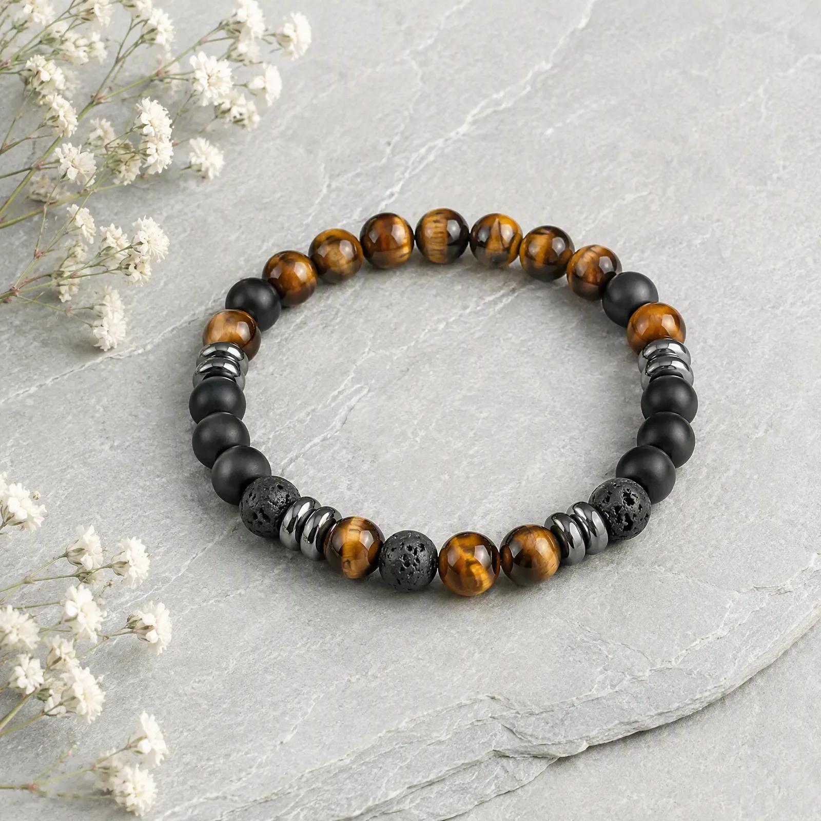 Black Agate & White Turquoise & Agate Beaded Bracelet — Set — genuine Black Agate, White Turquoise, Agate crystals, Imported origin