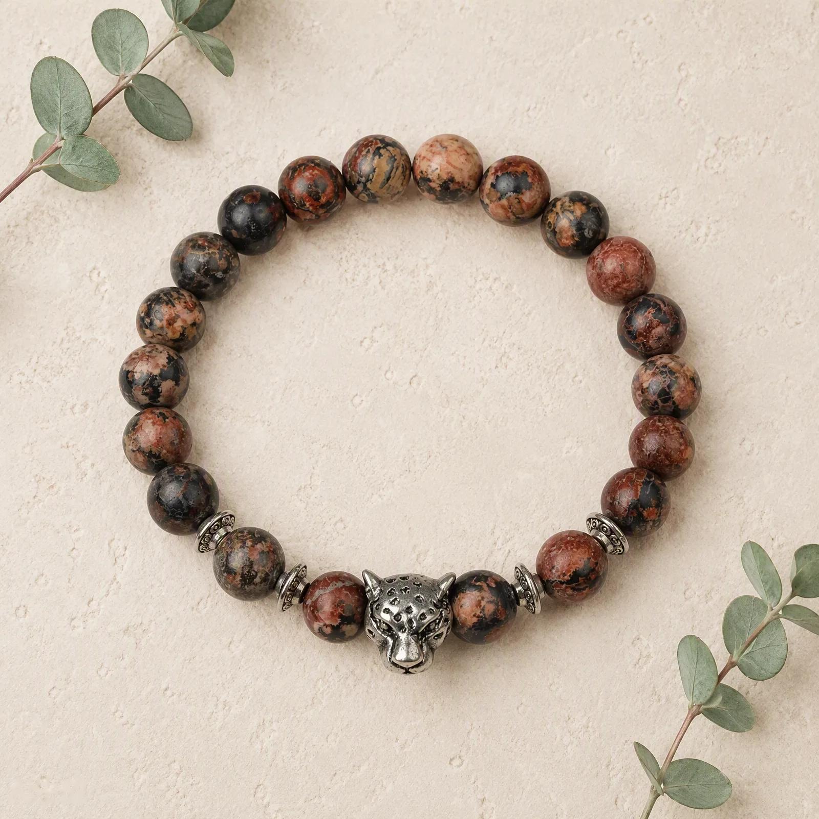 Weathered Agate & Leopard Head & Agate Beaded Bracelet view 3