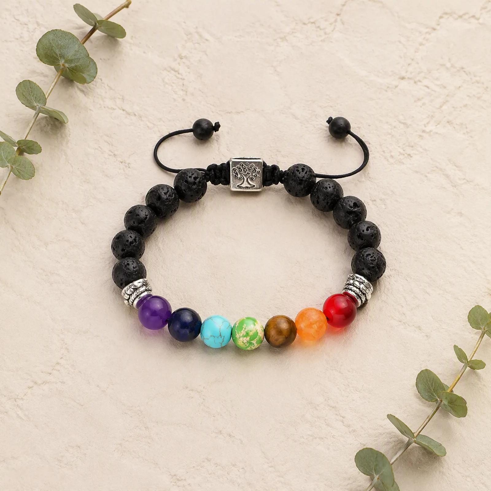 Tiger Eye & Lava Stone Beaded Bracelet — Tree of Life Braided view 2