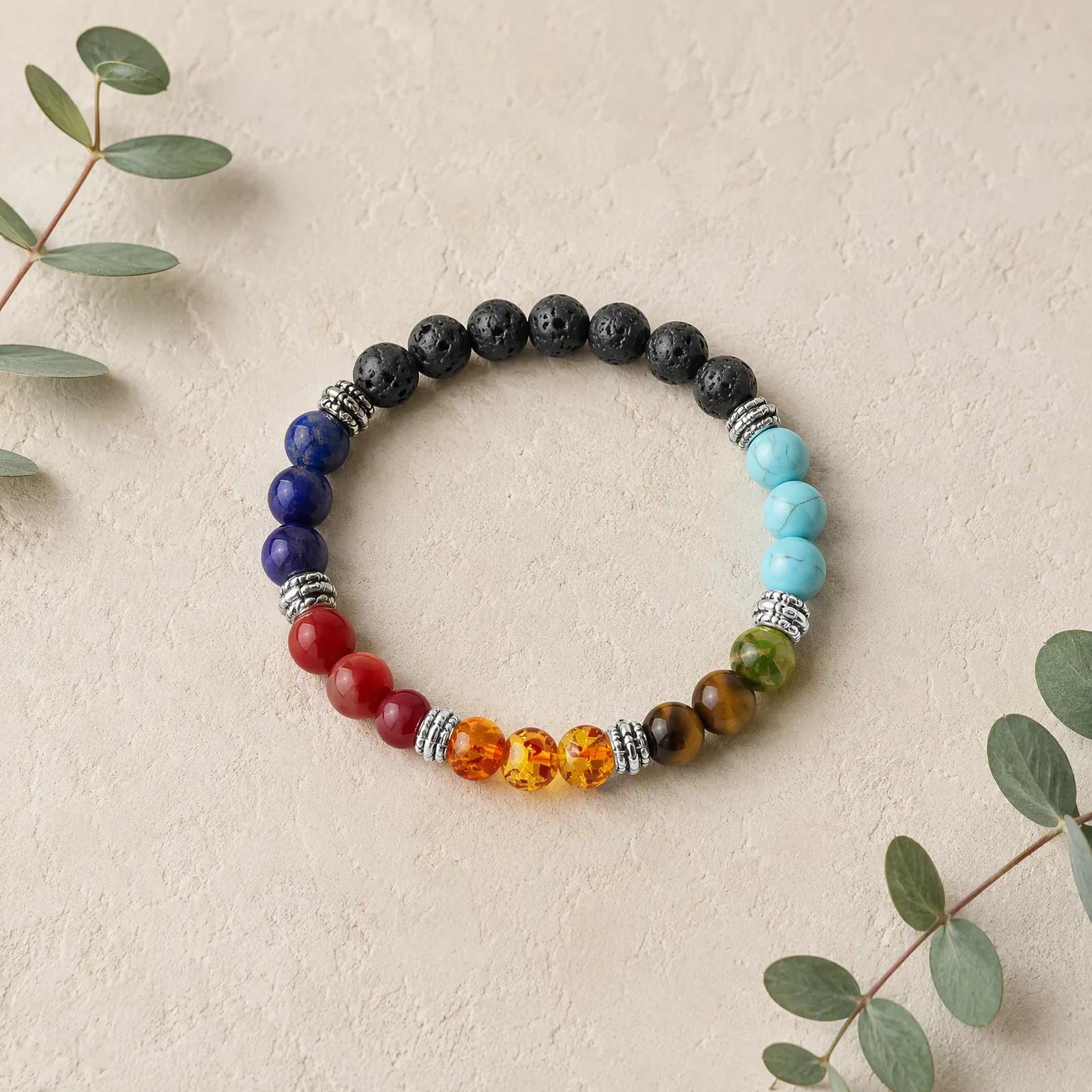 Lava Stone & Agate Beaded Bracelet — Handmade — genuine Lava Stone, Agate crystals, Imported origin
