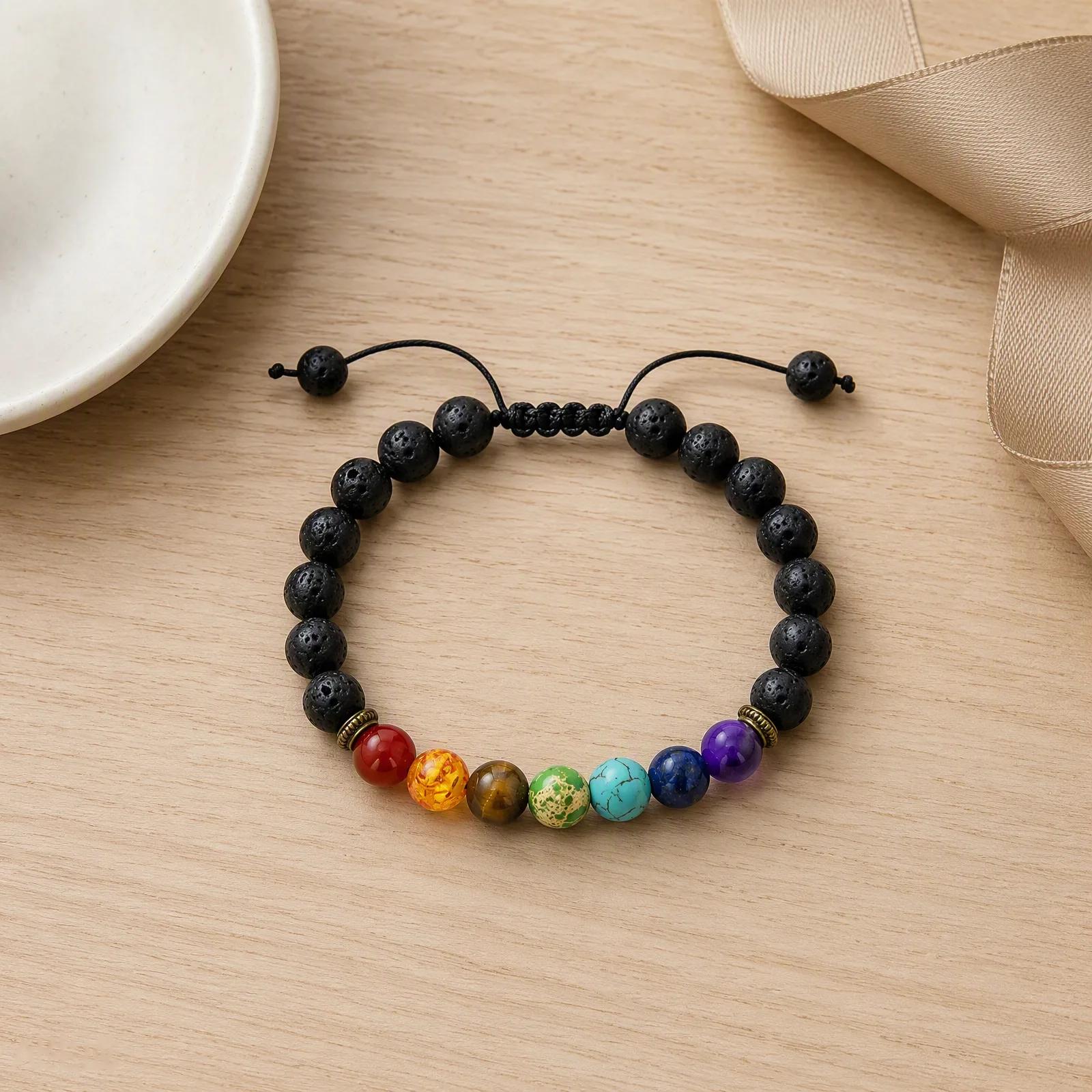 Lava Stone & Agate Beaded Bracelet — Handmade view 2