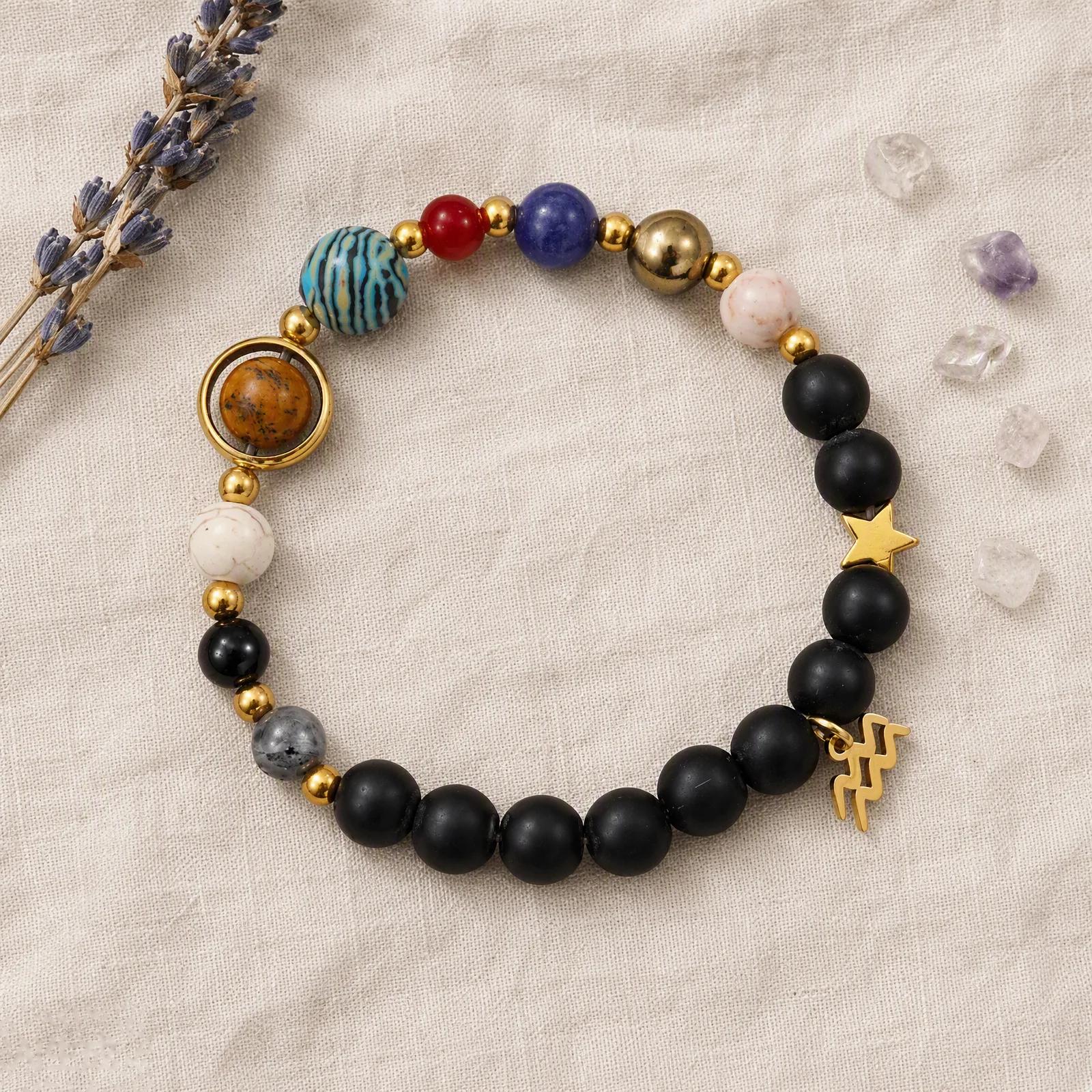Natural Stone Beaded Bracelet — Zodiac Planets view 2