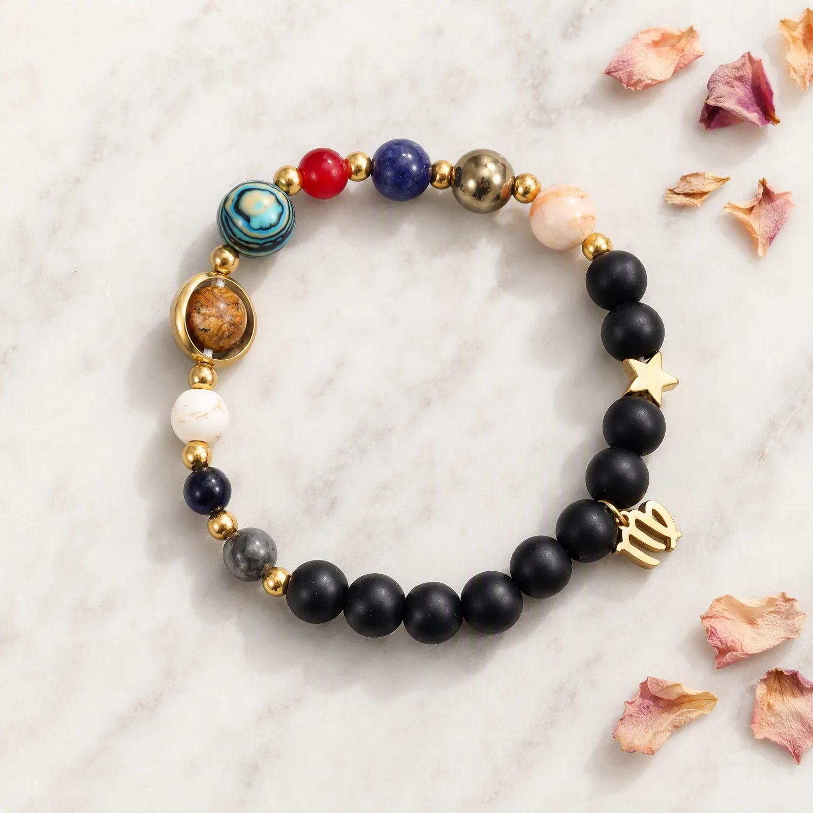 Natural Stone Beaded Bracelet — Zodiac Planets view 3
