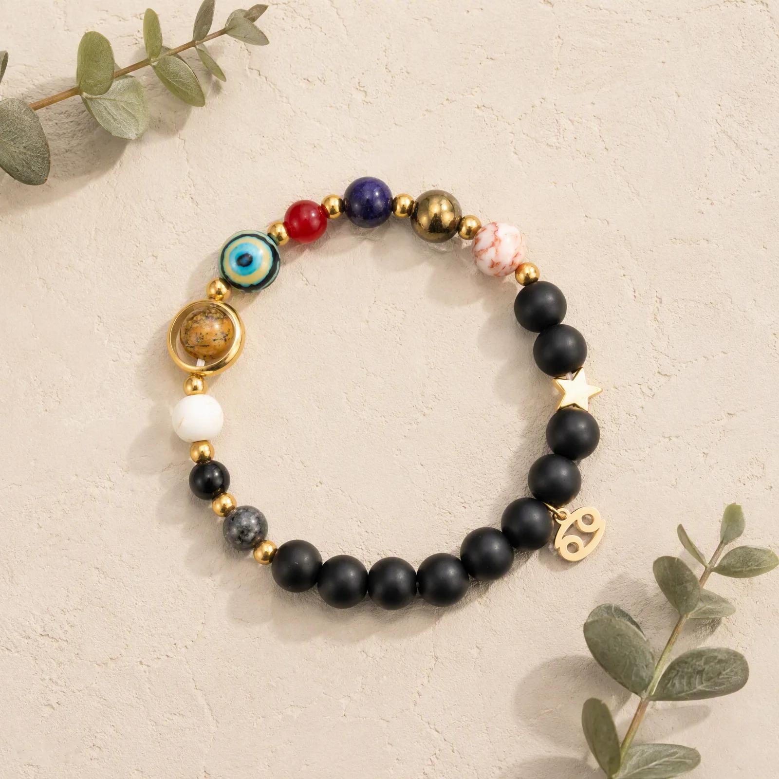 Natural Stone Beaded Bracelet — Zodiac Planets view 4