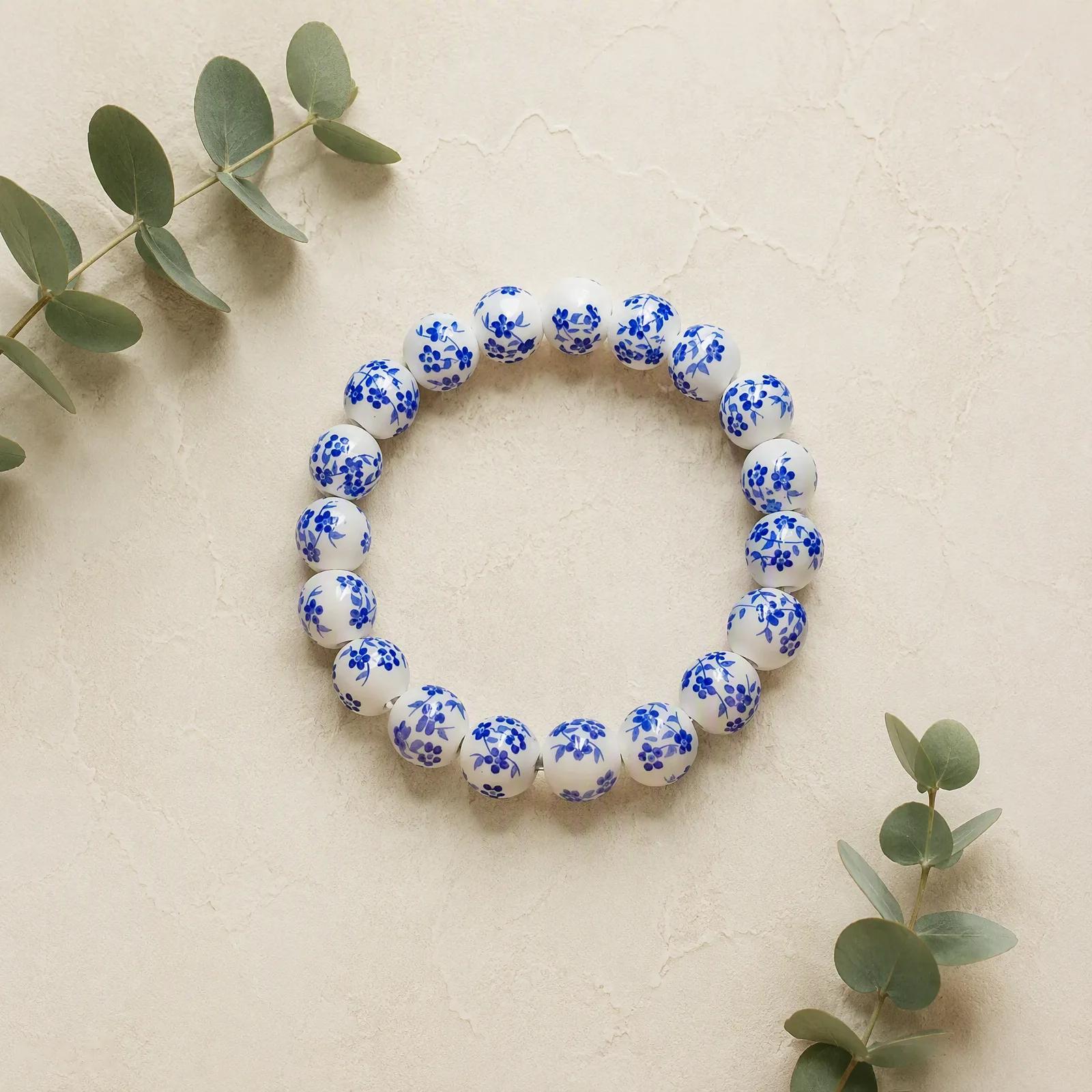 Natural Stone Beaded Bracelet — Boho Vintage Porcelain Ceramic view 2