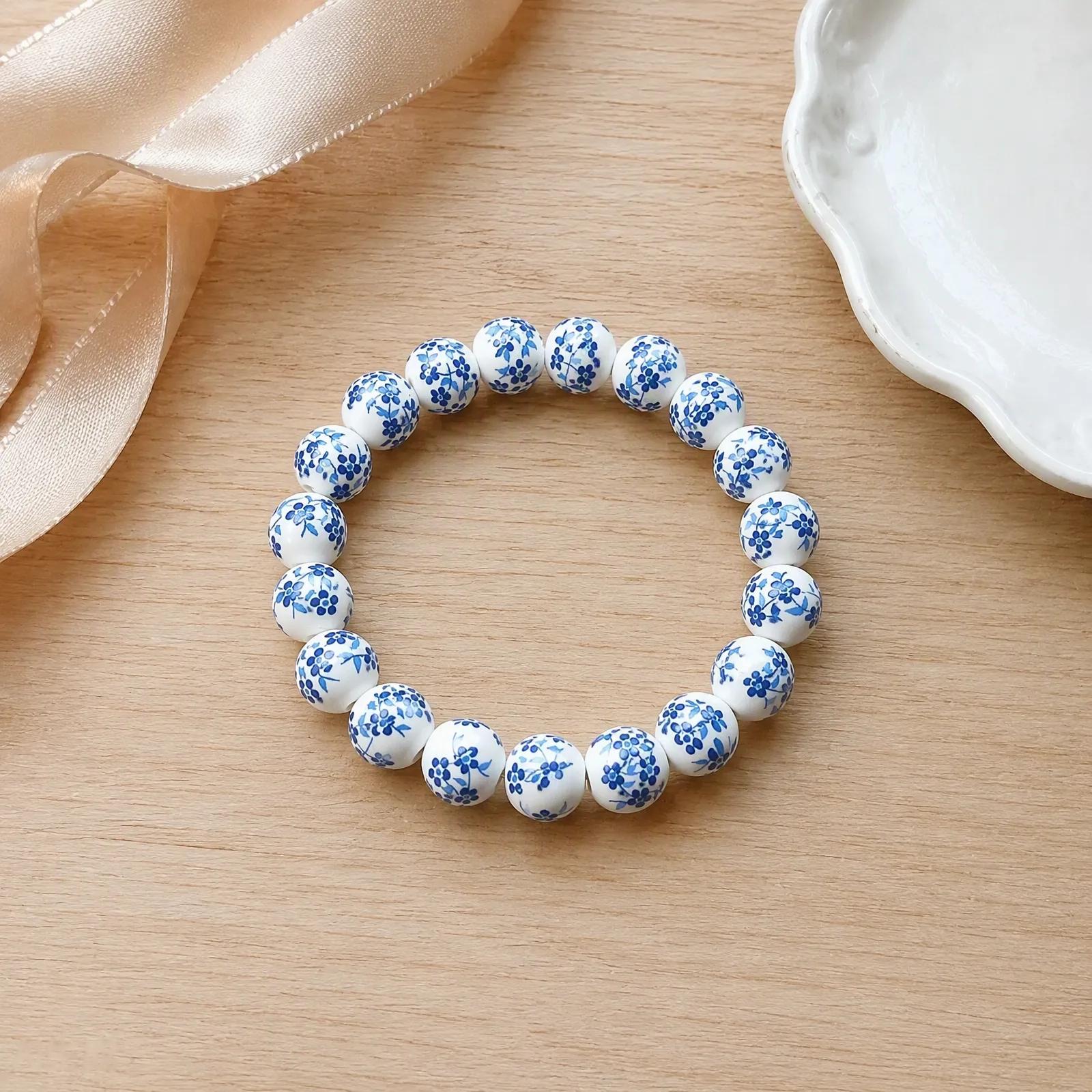 Natural Stone Beaded Bracelet — Boho Vintage Porcelain Ceramic view 3