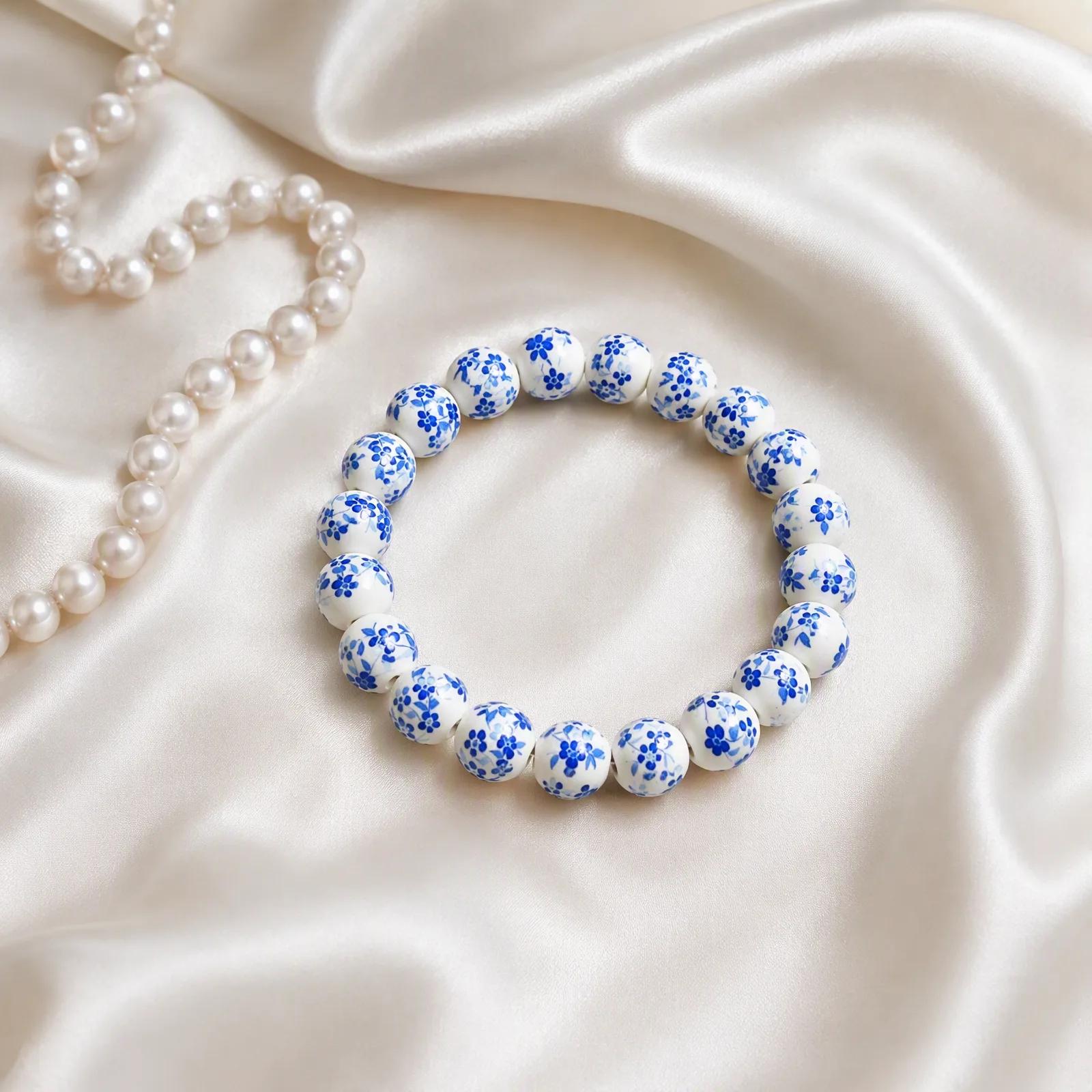 Natural Stone Beaded Bracelet — Boho Vintage Porcelain Ceramic view 4
