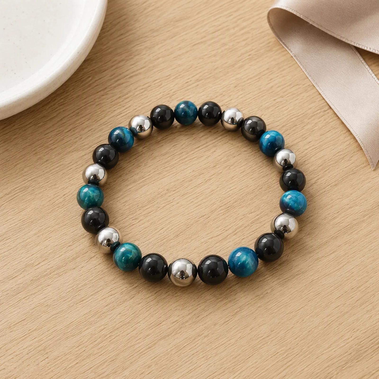 Tiger Eye & Obsidian & Hematite Beaded Bracelet — Triple Protection Protection view 2