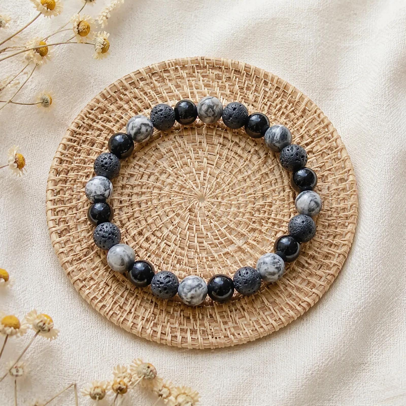 Lava Stone & Map Stone & Hematite Beaded Bracelet view 2