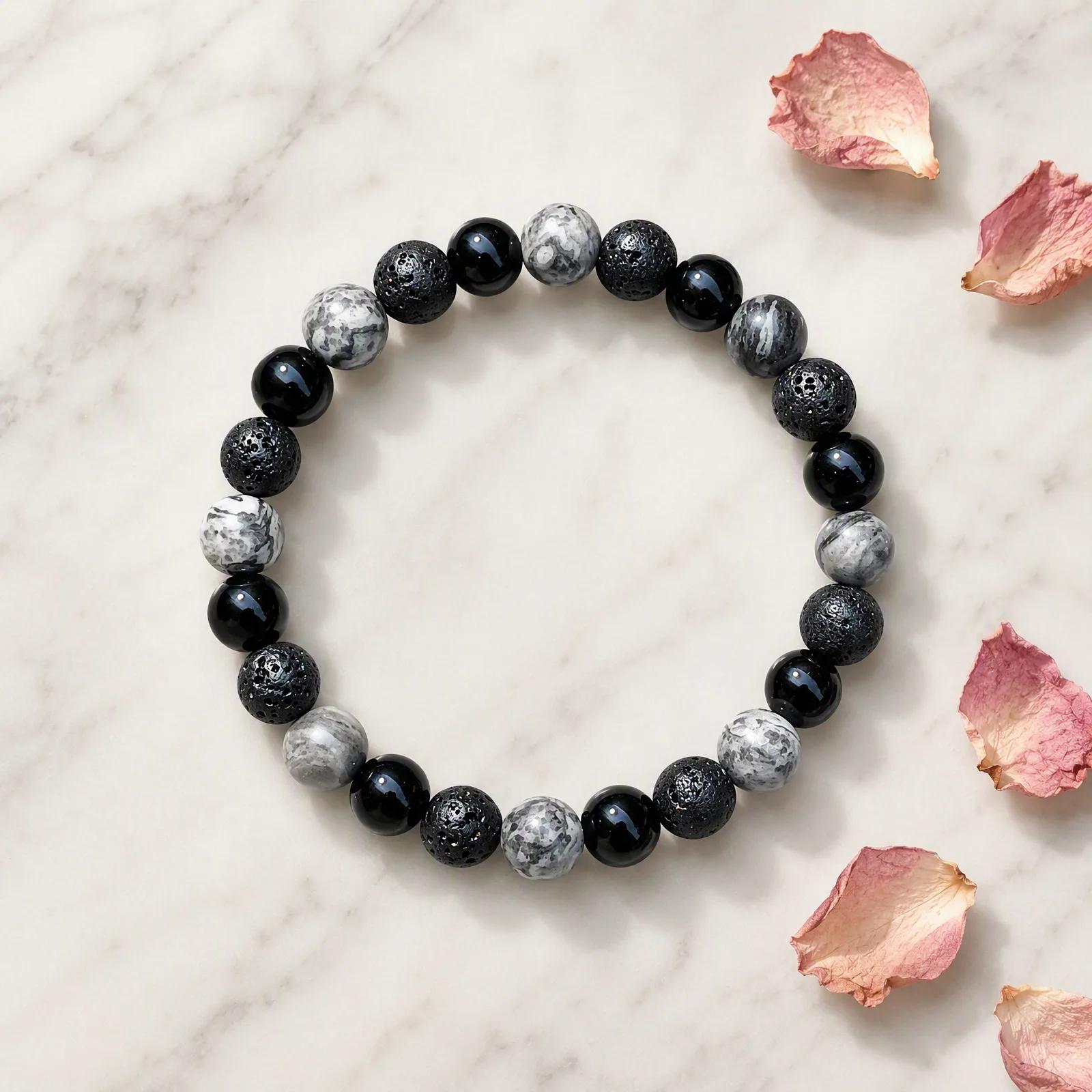 Lava Stone & Map Stone & Hematite Beaded Bracelet view 4