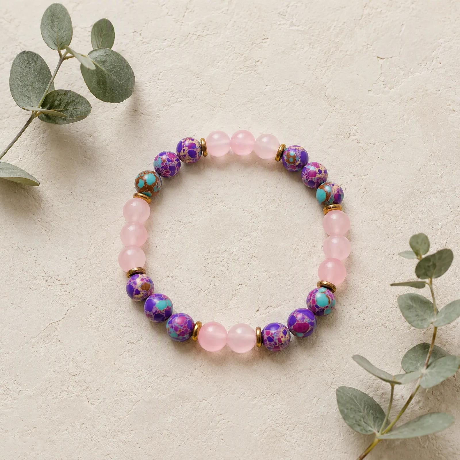 Rose Quartz & Emperor Stone Beaded Bracelet view 2