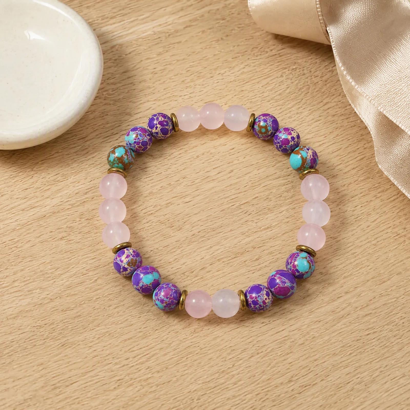 Rose Quartz & Emperor Stone Beaded Bracelet view 3